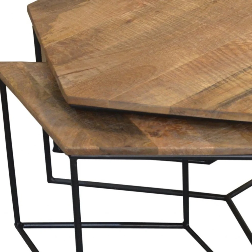 Set of 4 Geometric Wooden Coffee Tables By Homeroots - Image 4