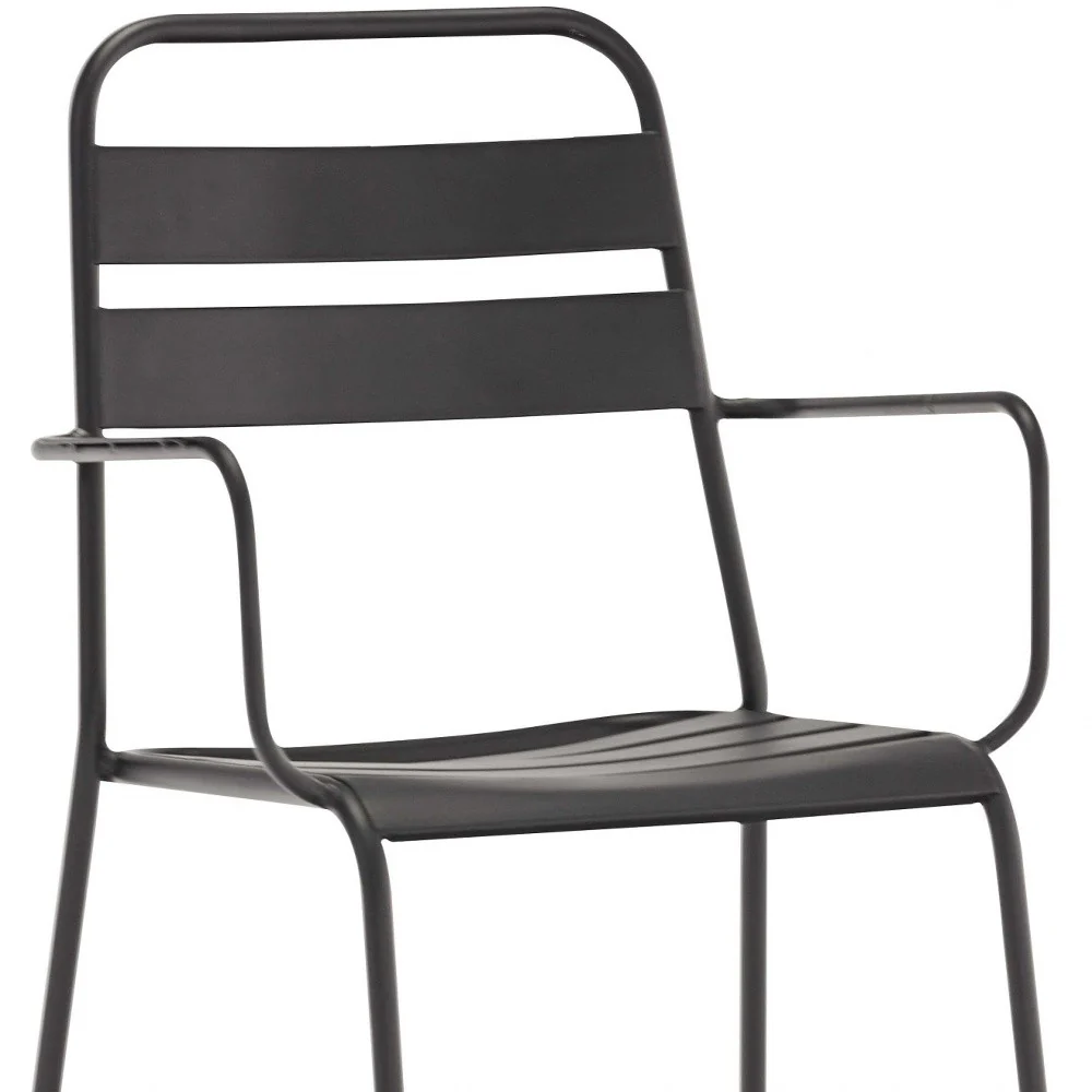 Set Of 4 Gray Stackable Aluminum Arm Chairs By Homeroots - Image 4