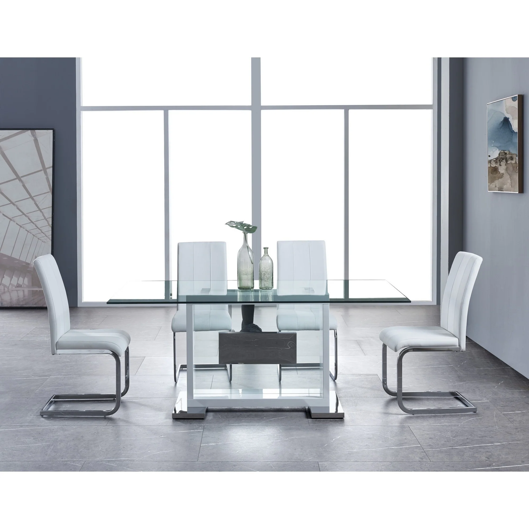 Set Of 4 Grey Two Toned Dining Chairs With Silver Tone Metal Base By Homeroots - Image 15