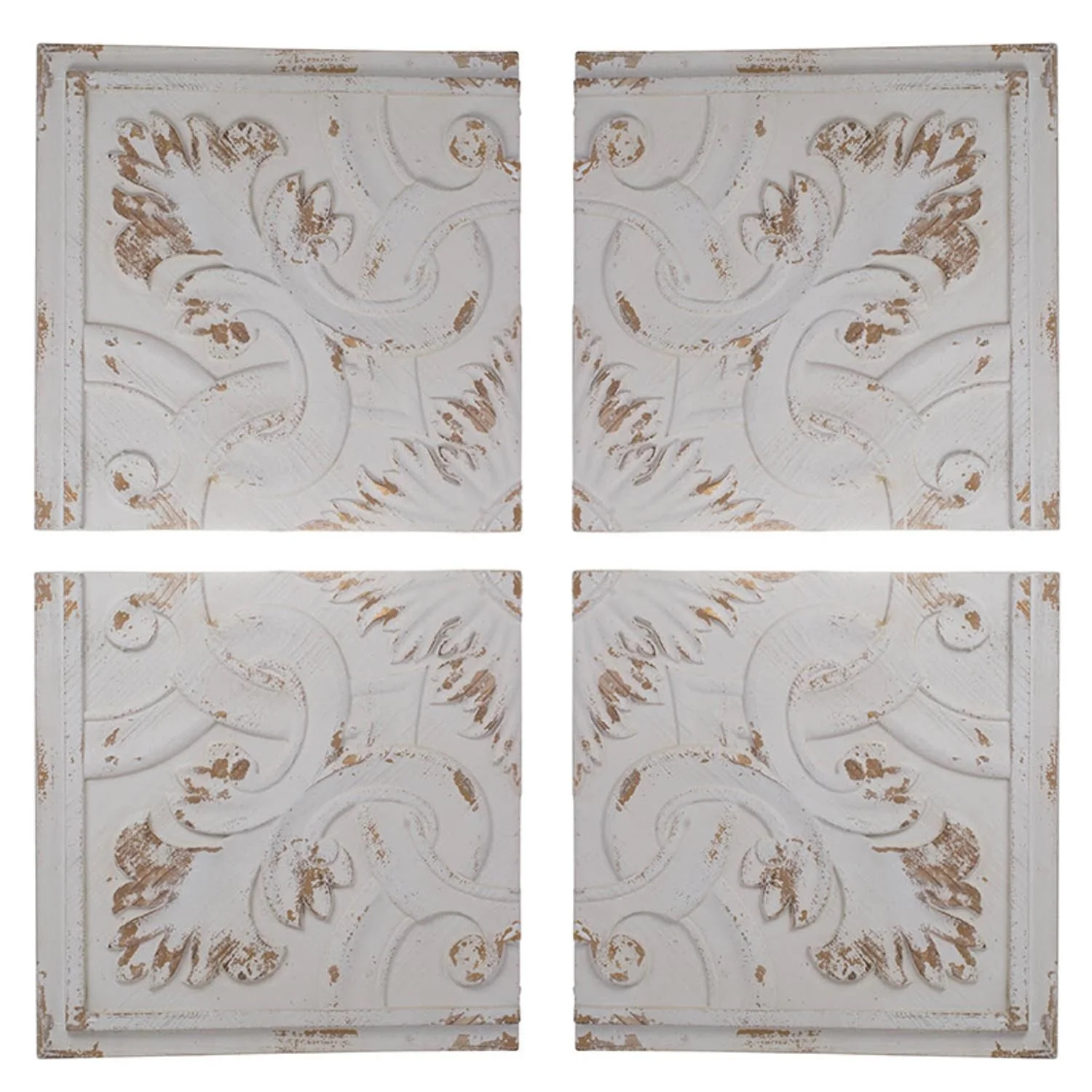 Set of 4 Whitewashed Arabesque Carved Wall Art By Homeroots - Image 2