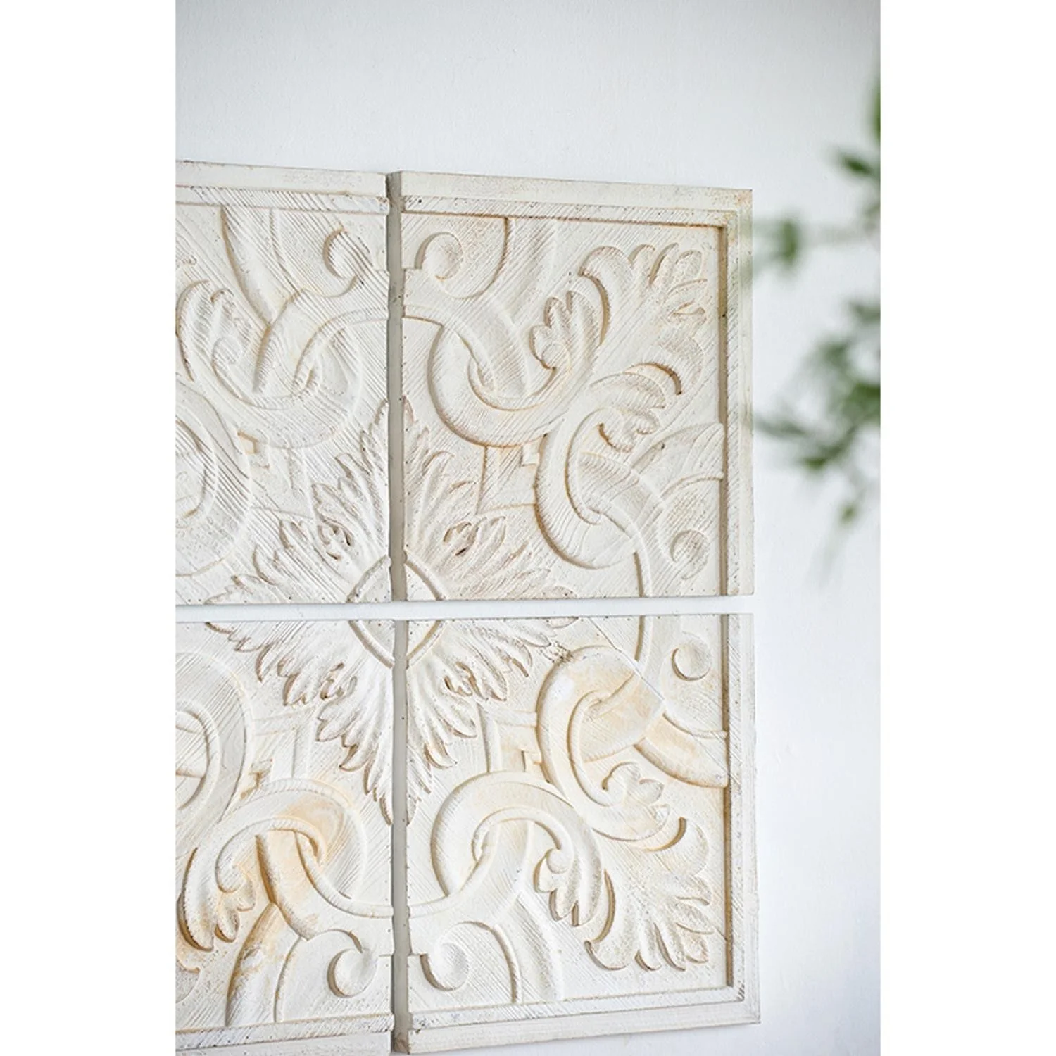 Set of 4 Whitewashed Arabesque Carved Wall Art By Homeroots - Image 3