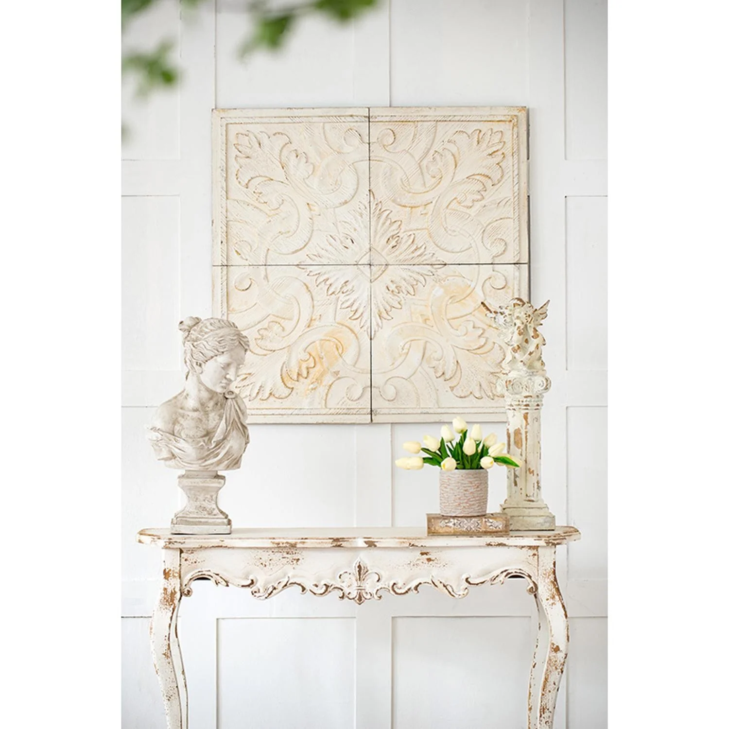 Set of 4 Whitewashed Arabesque Carved Wall Art By Homeroots - Image 4