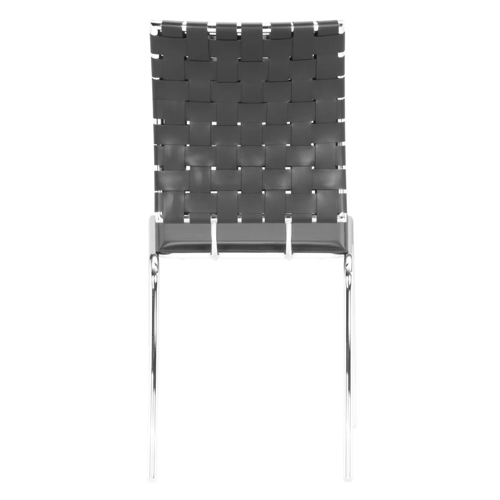 Set of Four Black And Silver Upholstered Faux Leather Open Back Dining Side Chairs By Homeroots - Image 2