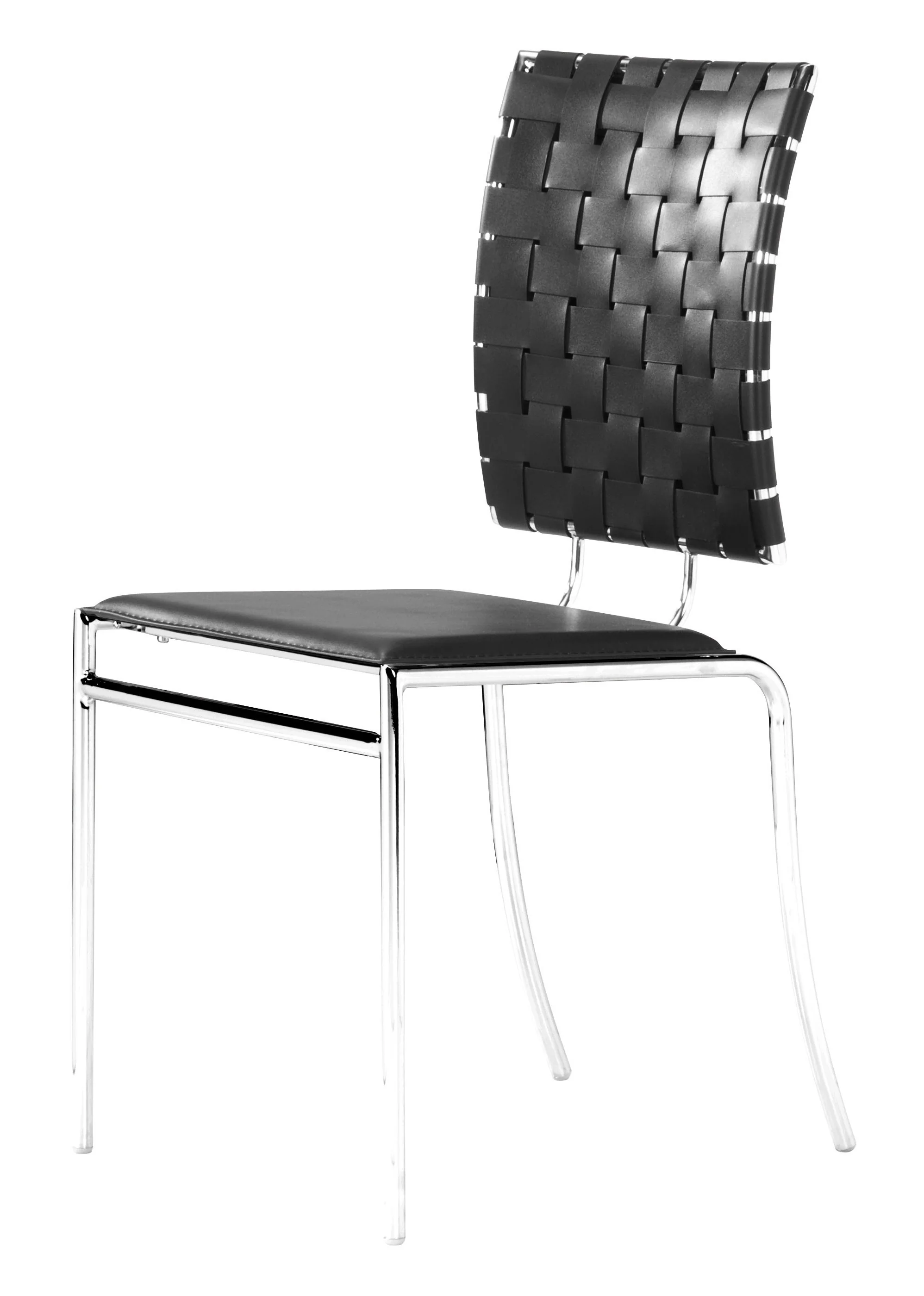 Set of Four Black And Silver Upholstered Faux Leather Open Back Dining Side Chairs By Homeroots - Image 3