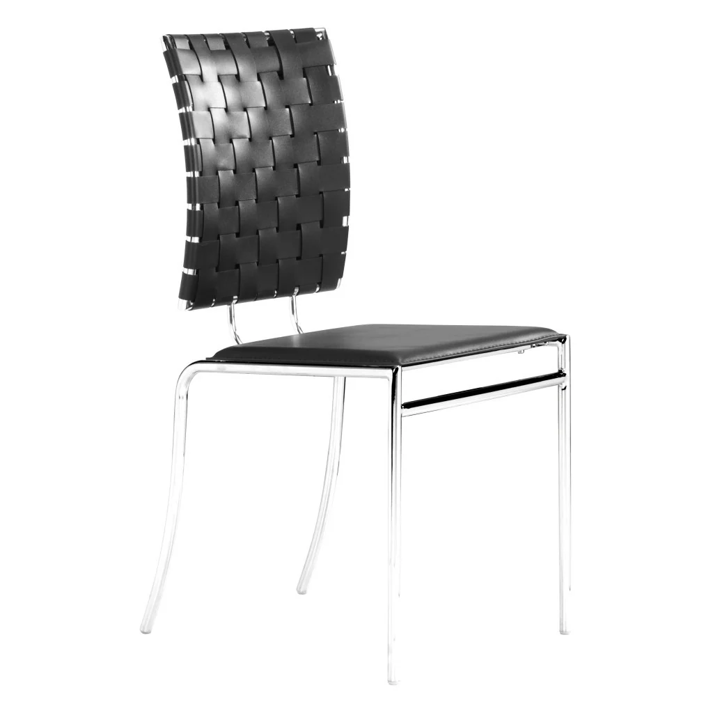 Set of Four Black And Silver Upholstered Faux Leather Open Back Dining Side Chairs By Homeroots - Image 4