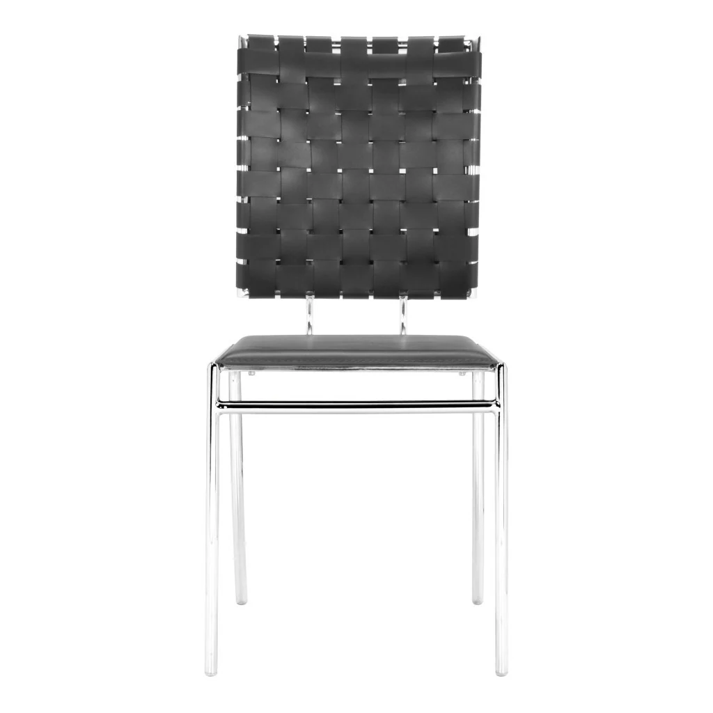Set of Four Black And Silver Upholstered Faux Leather Open Back Dining Side Chairs By Homeroots - Image 5