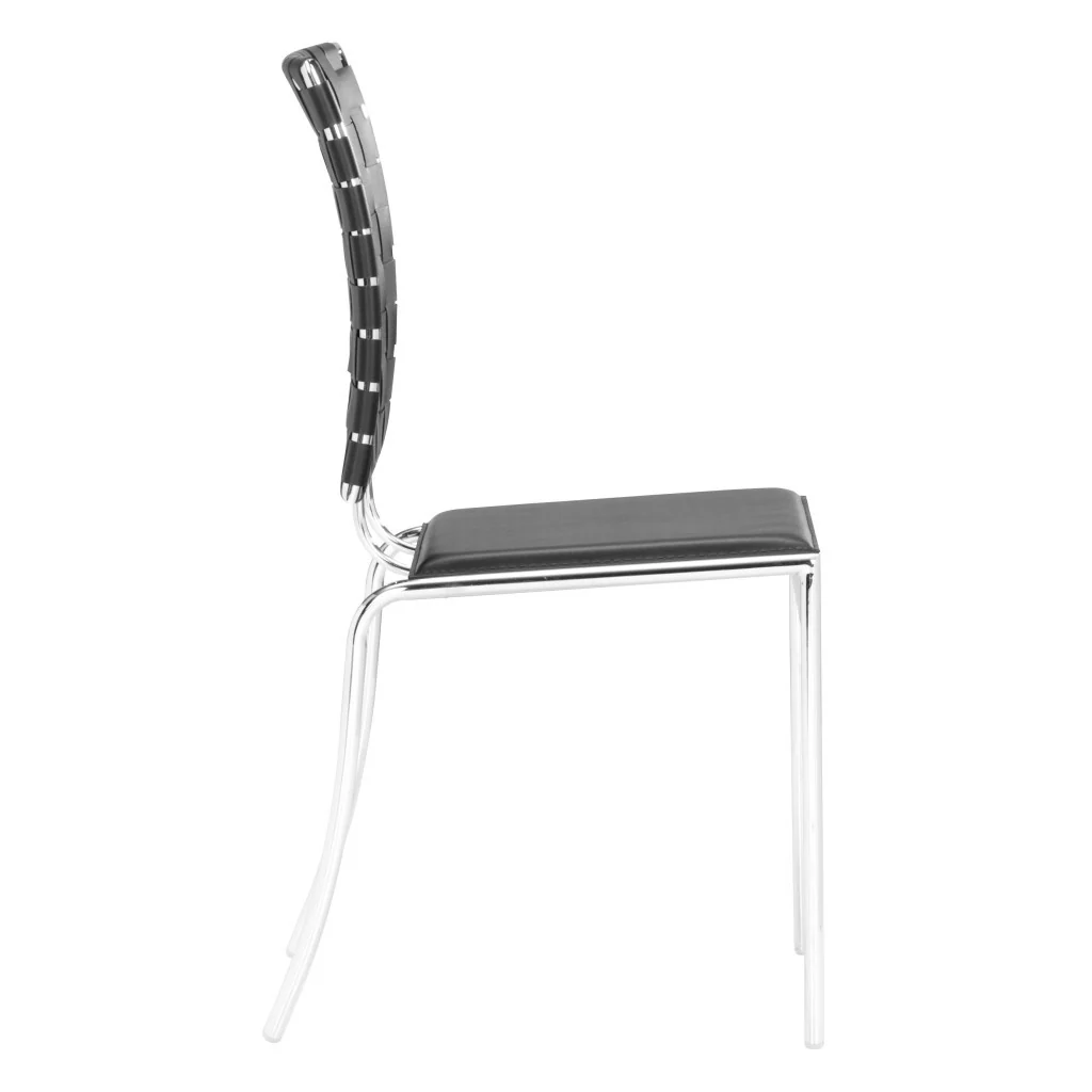 Set of Four Black And Silver Upholstered Faux Leather Open Back Dining Side Chairs By Homeroots - Image 8