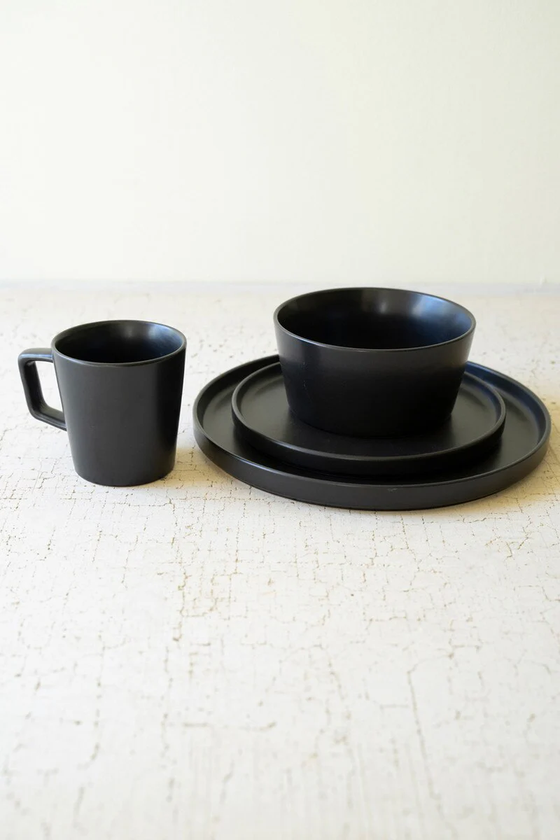 Set Of Four Black Ceramic Mugs (Min 2) By Kalalou - Image 2