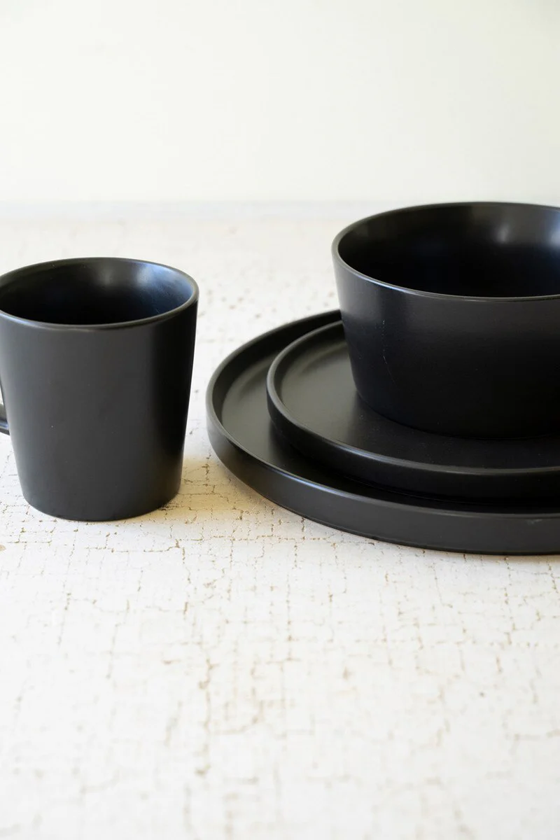 Set Of Four Black Ceramic Mugs (Min 2) By Kalalou - Image 3