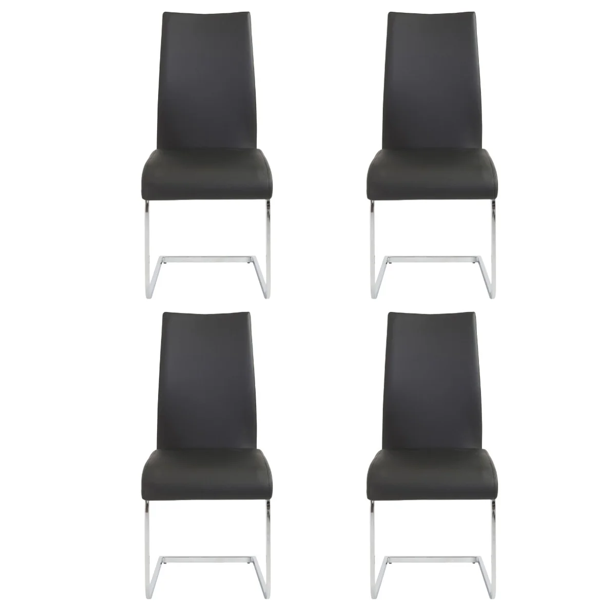 Set Of Four Black Faux Faux Leather Long Back Cantilever Chairs By Homeroots - Image 5