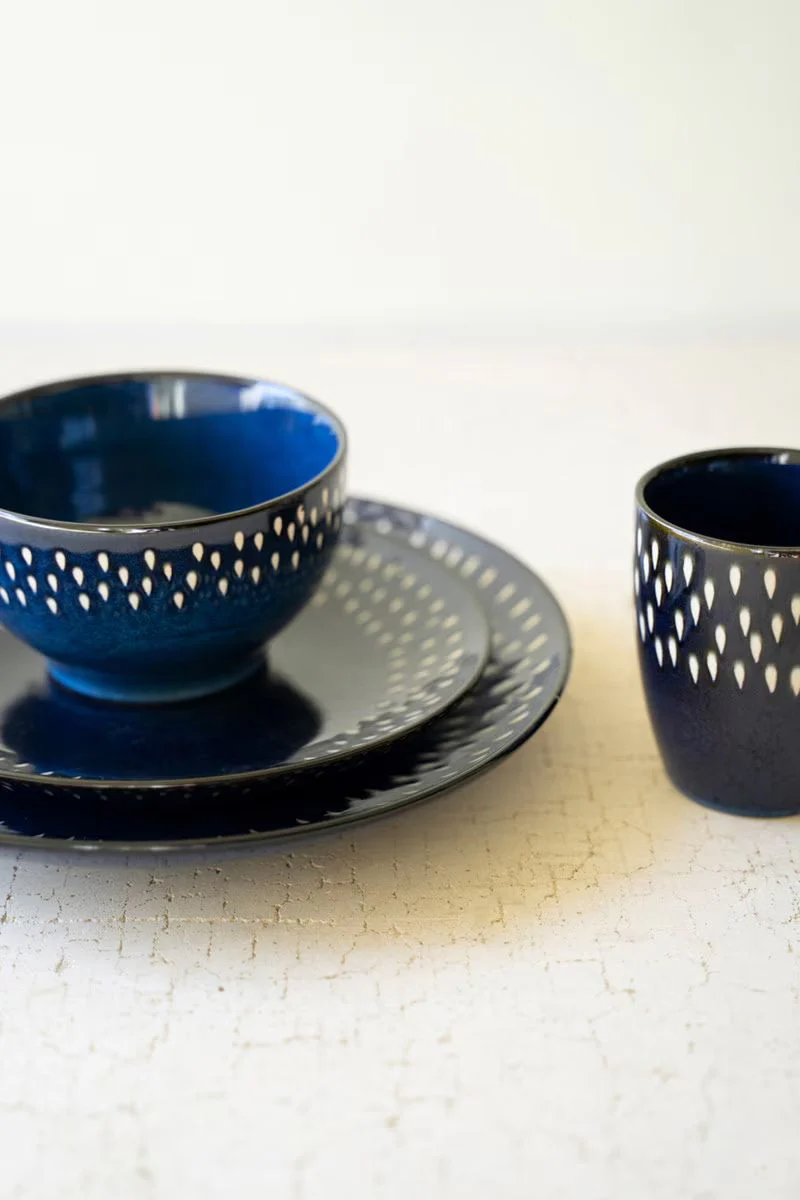 Set Of Four Blue And White Ceramic Mugs (Min 2) By Kalalou - Image 2