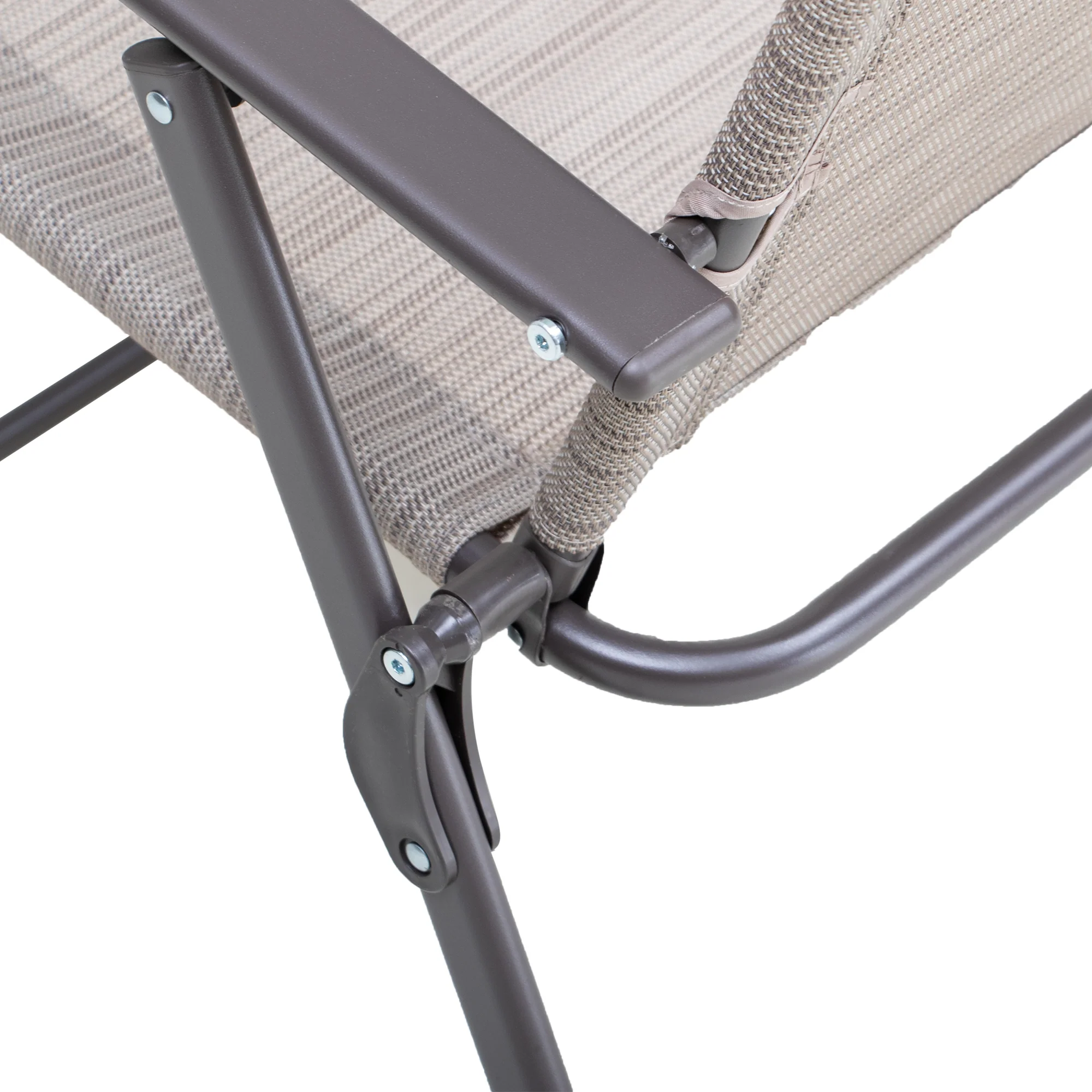 Set of Four Brown Steel Sling Outdoor Folding Arm Chairs By Homeroots - Image 2