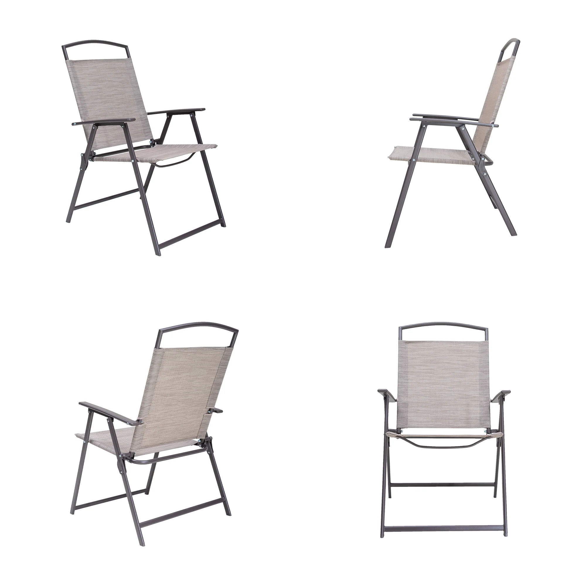 Set of Four Brown Steel Sling Outdoor Folding Arm Chairs By Homeroots - Image 3