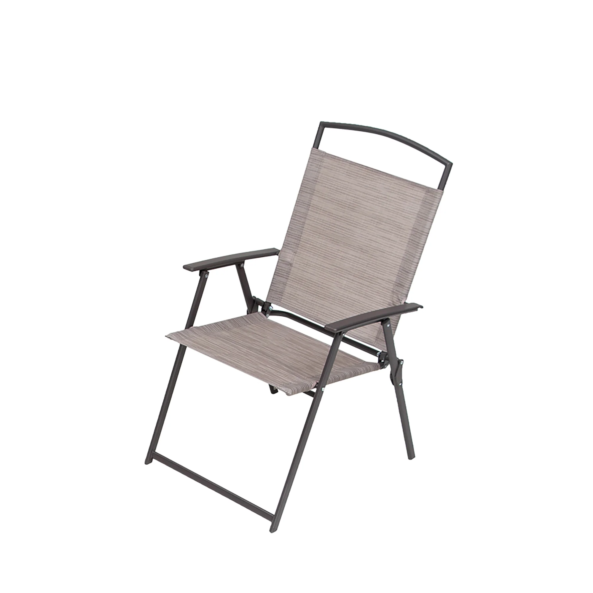 Set of Four Brown Steel Sling Outdoor Folding Arm Chairs By Homeroots - Image 4