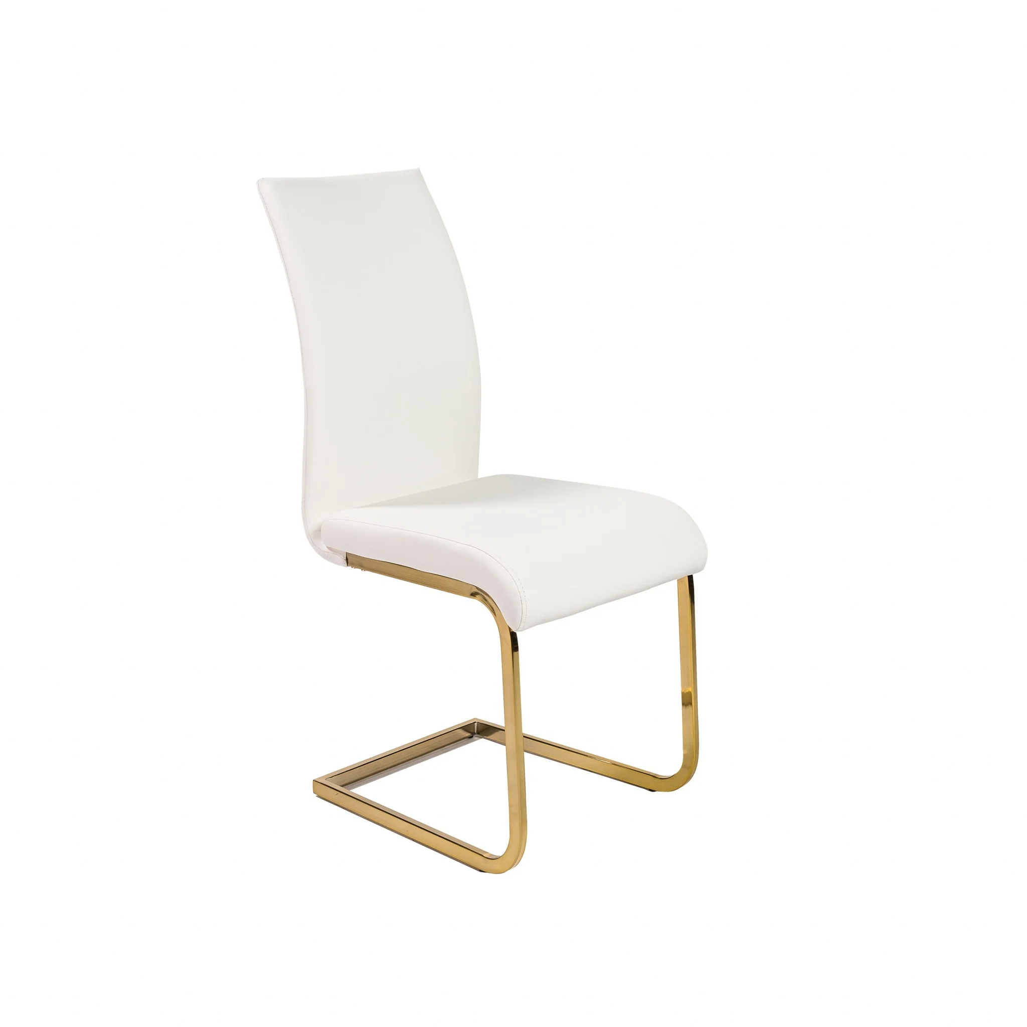 Set Of Four White Faux Faux Leather Gold Cantilever Chairs By Homeroots - Image 2