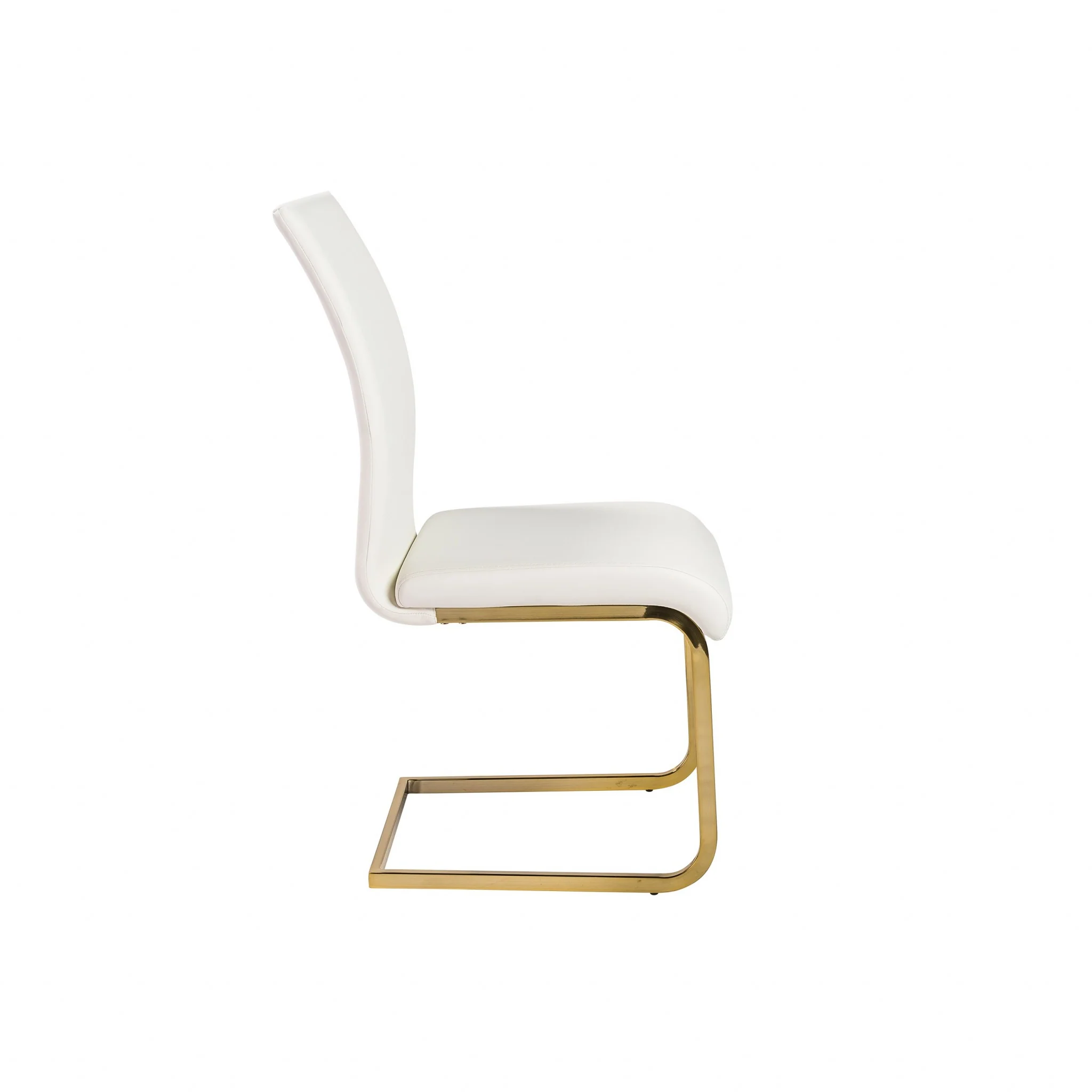 Set Of Four White Faux Faux Leather Gold Cantilever Chairs By Homeroots - Image 3