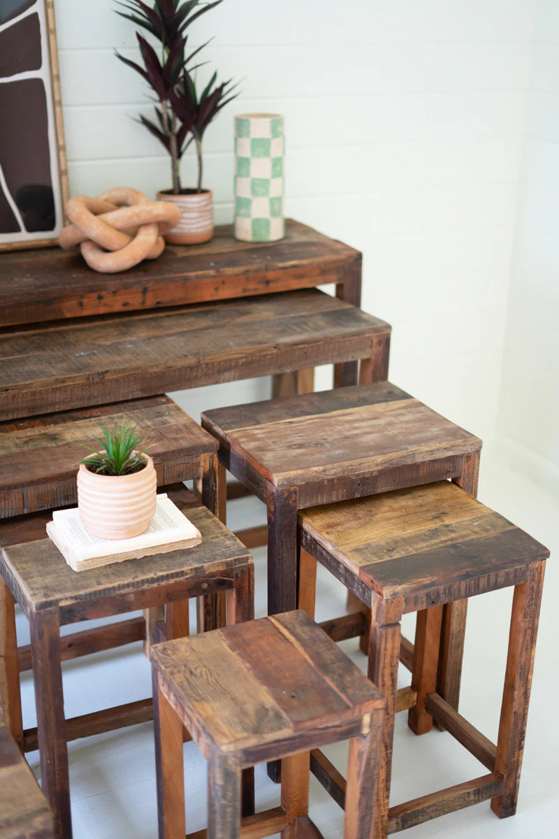 Set Of Nine Recycled Wood Display Tables By Kalalou - Image 2