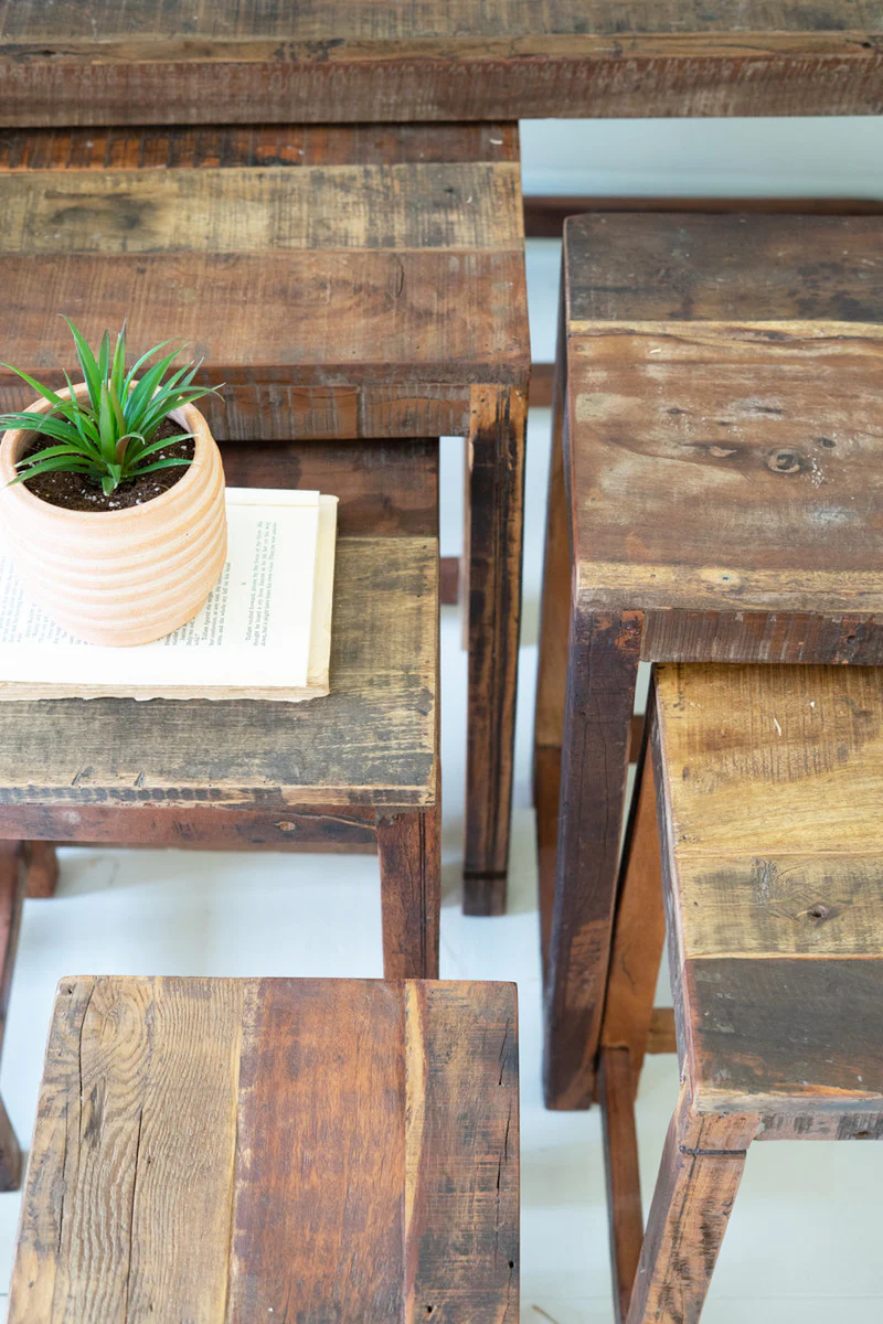 Set Of Nine Recycled Wood Display Tables By Kalalou - Image 3