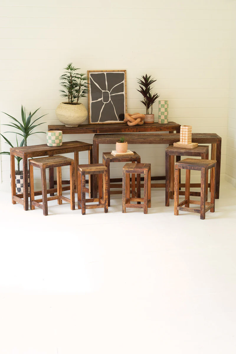 Set Of Nine Recycled Wood Display Tables By Kalalou - Image 4