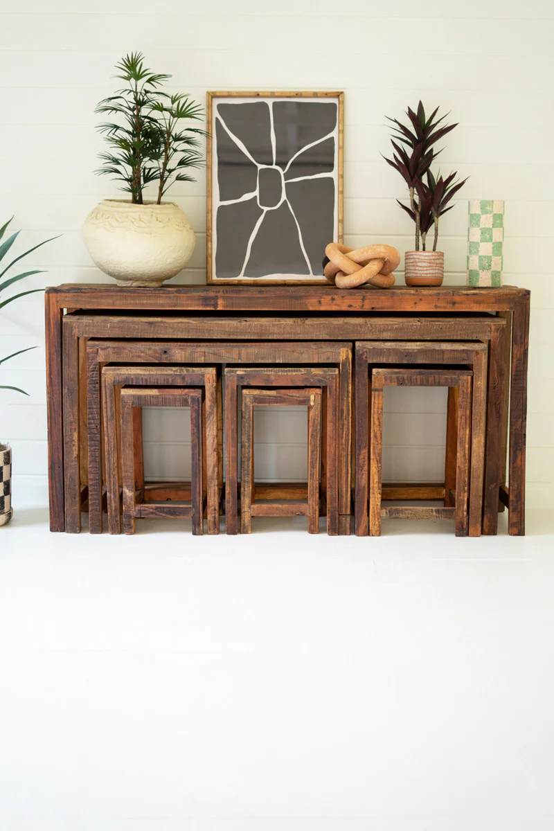 Set Of Nine Recycled Wood Display Tables By Kalalou - Image 5