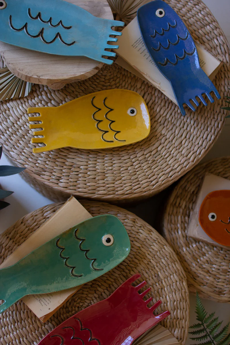 Set Of Six Ceramic Fish Plates Set Of 6 By Kalalou - Image 3