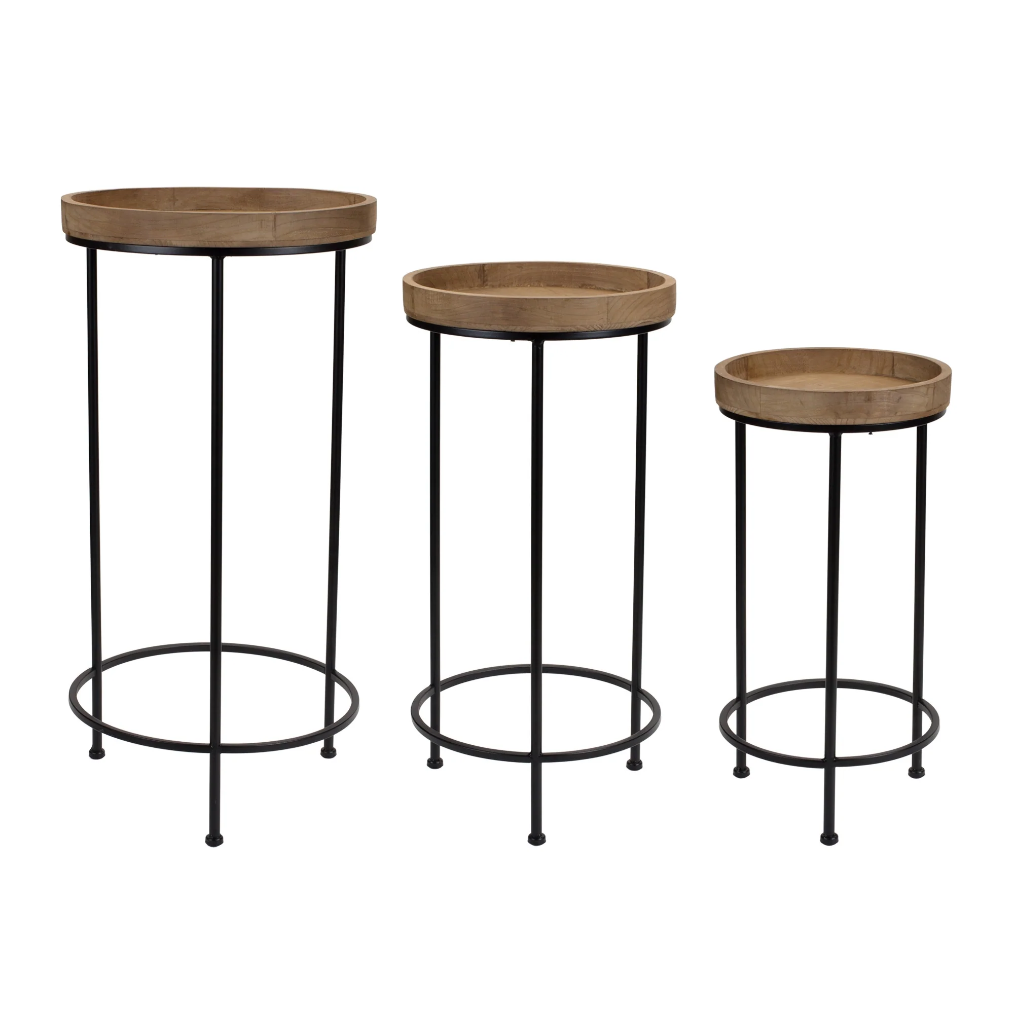 Set Of Three 14" Black And Brown Solid Wood Round End Tables By Homeroots - Image 5