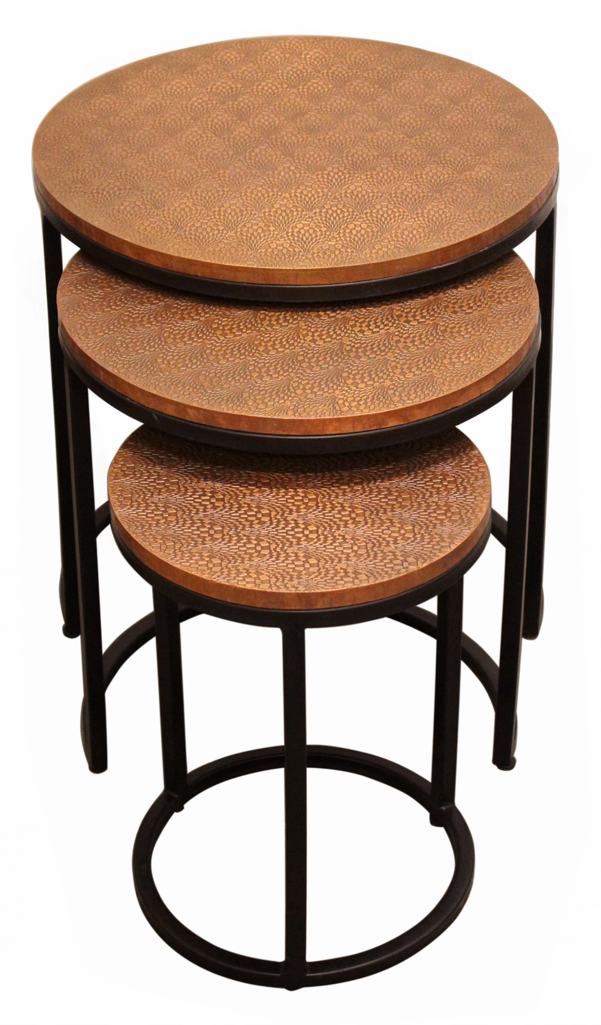 Set Of Three 19" Black And Copper Round Nested Tables By Homeroots - Image 2