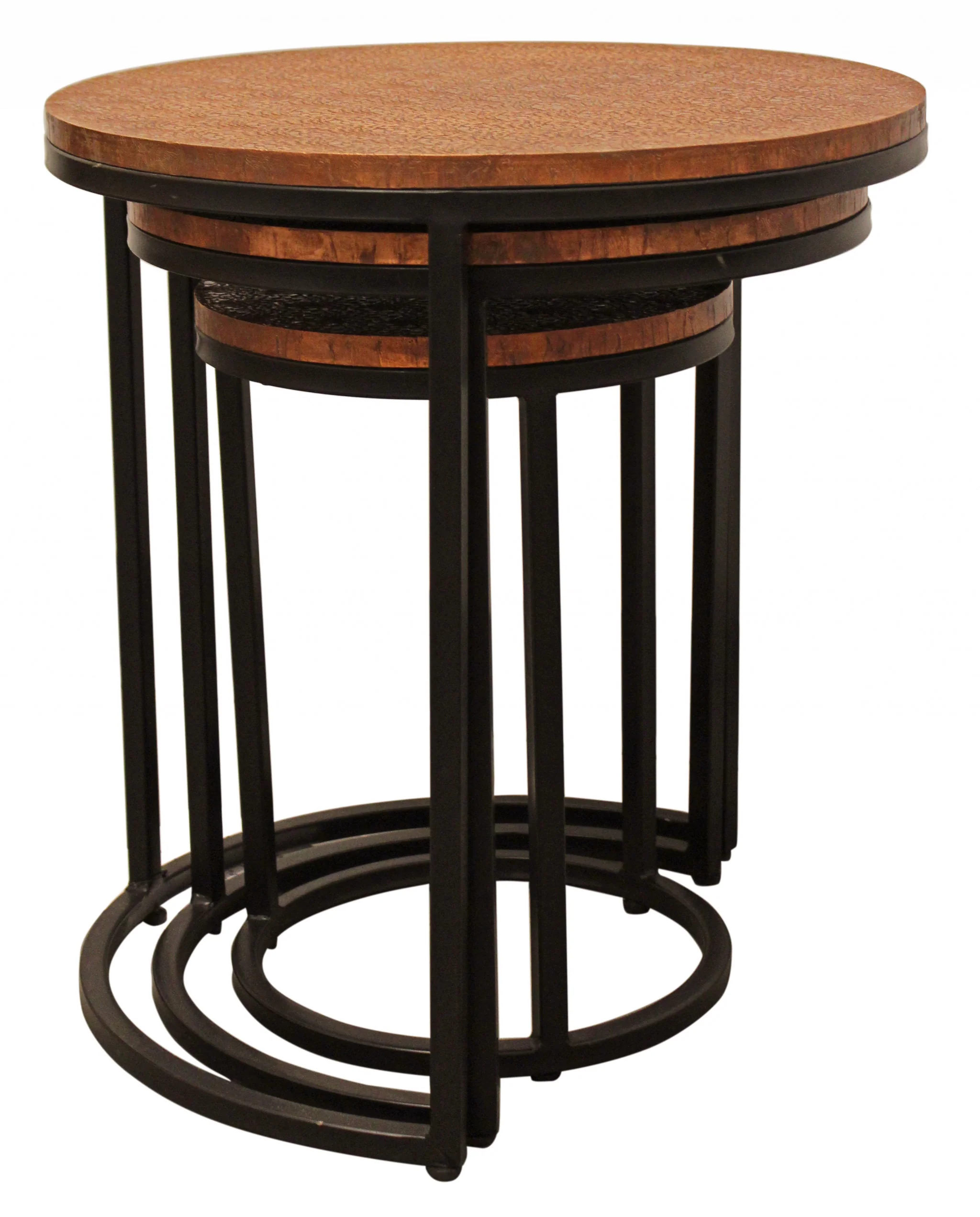 Set Of Three 19" Black And Copper Round Nested Tables By Homeroots - Image 3