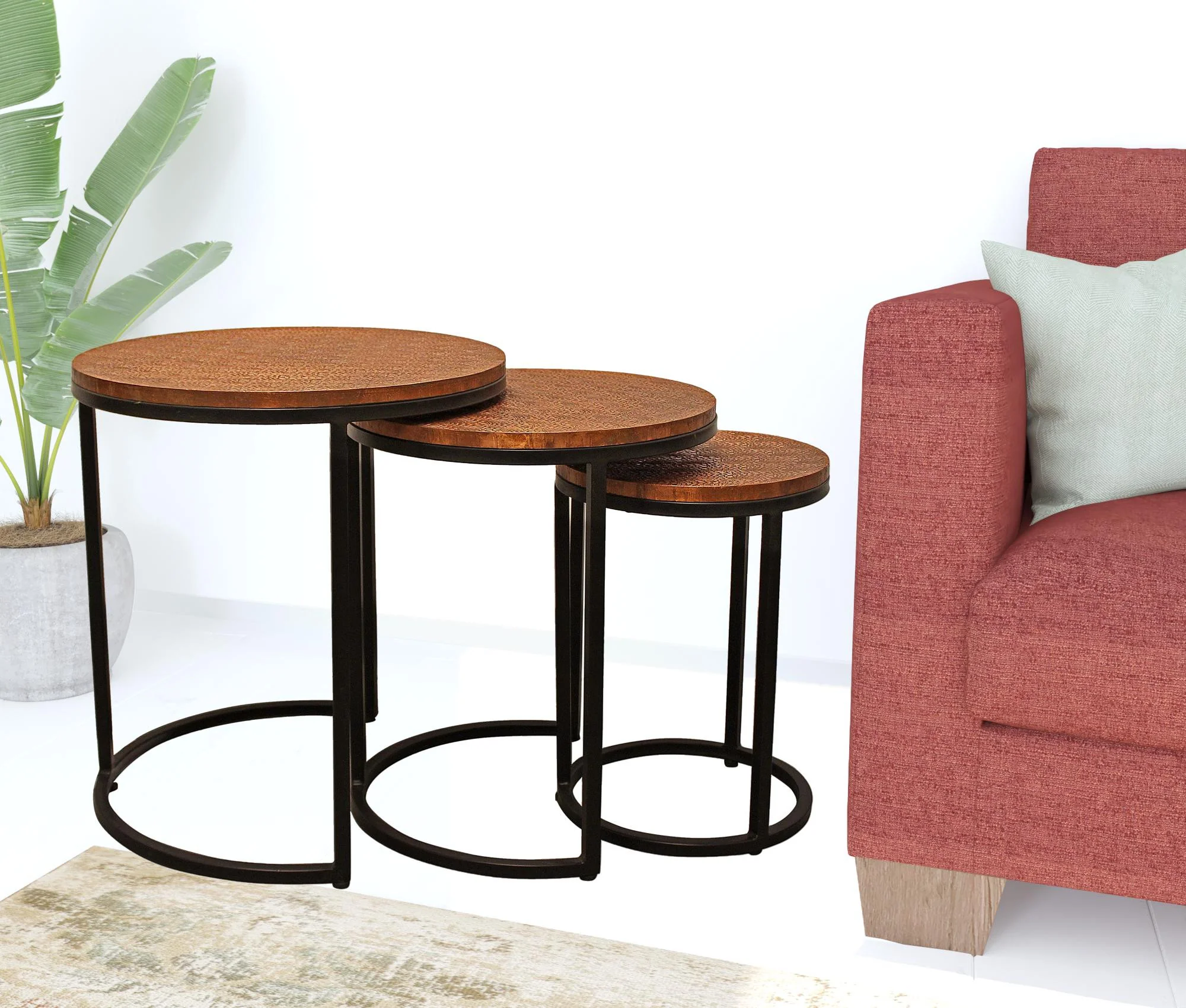 Set Of Three 19" Black And Copper Round Nested Tables By Homeroots - Image 7