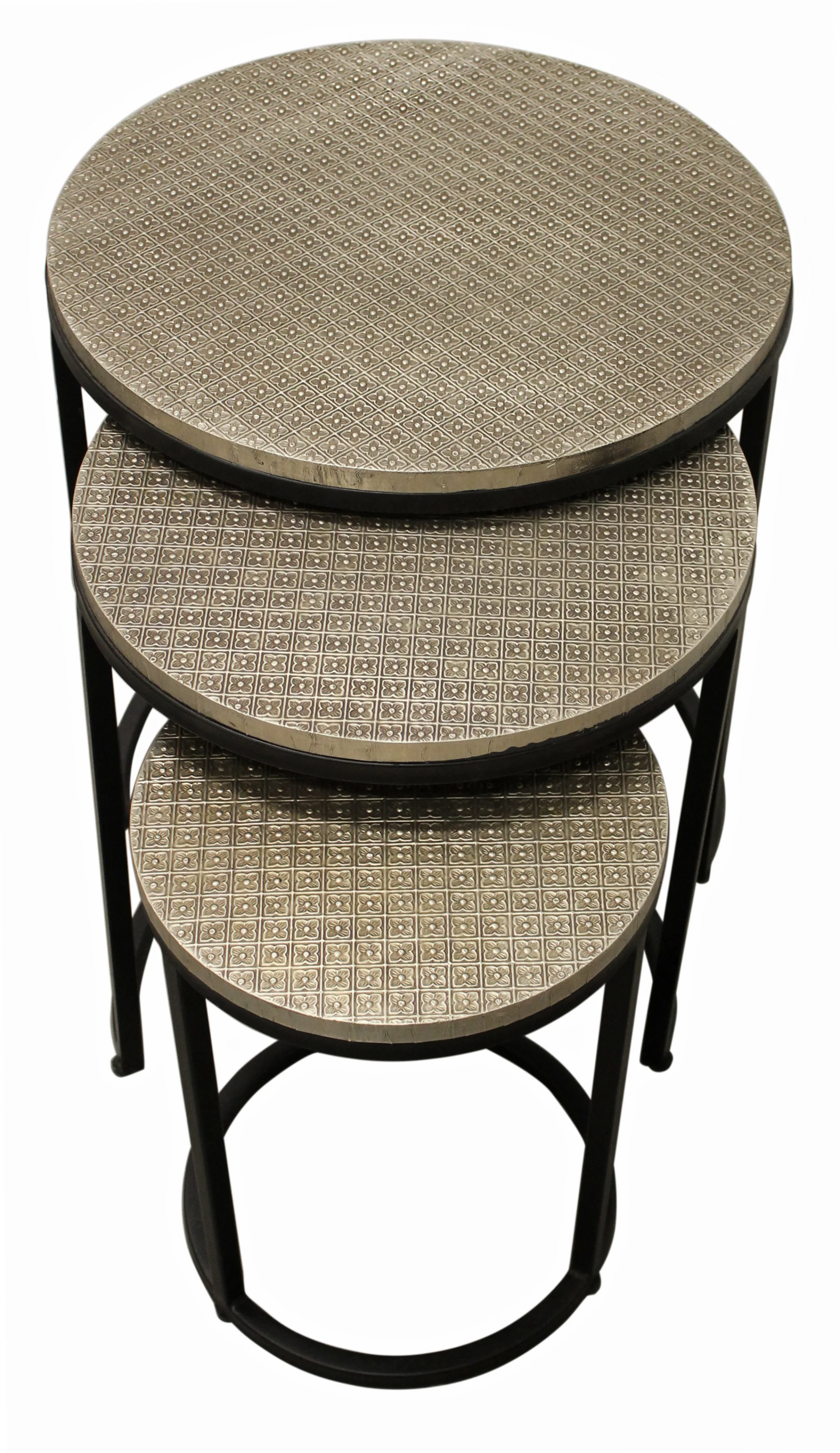 Set Of Three 19" Black And Silver Round Nested Tables By Homeroots - Image 2