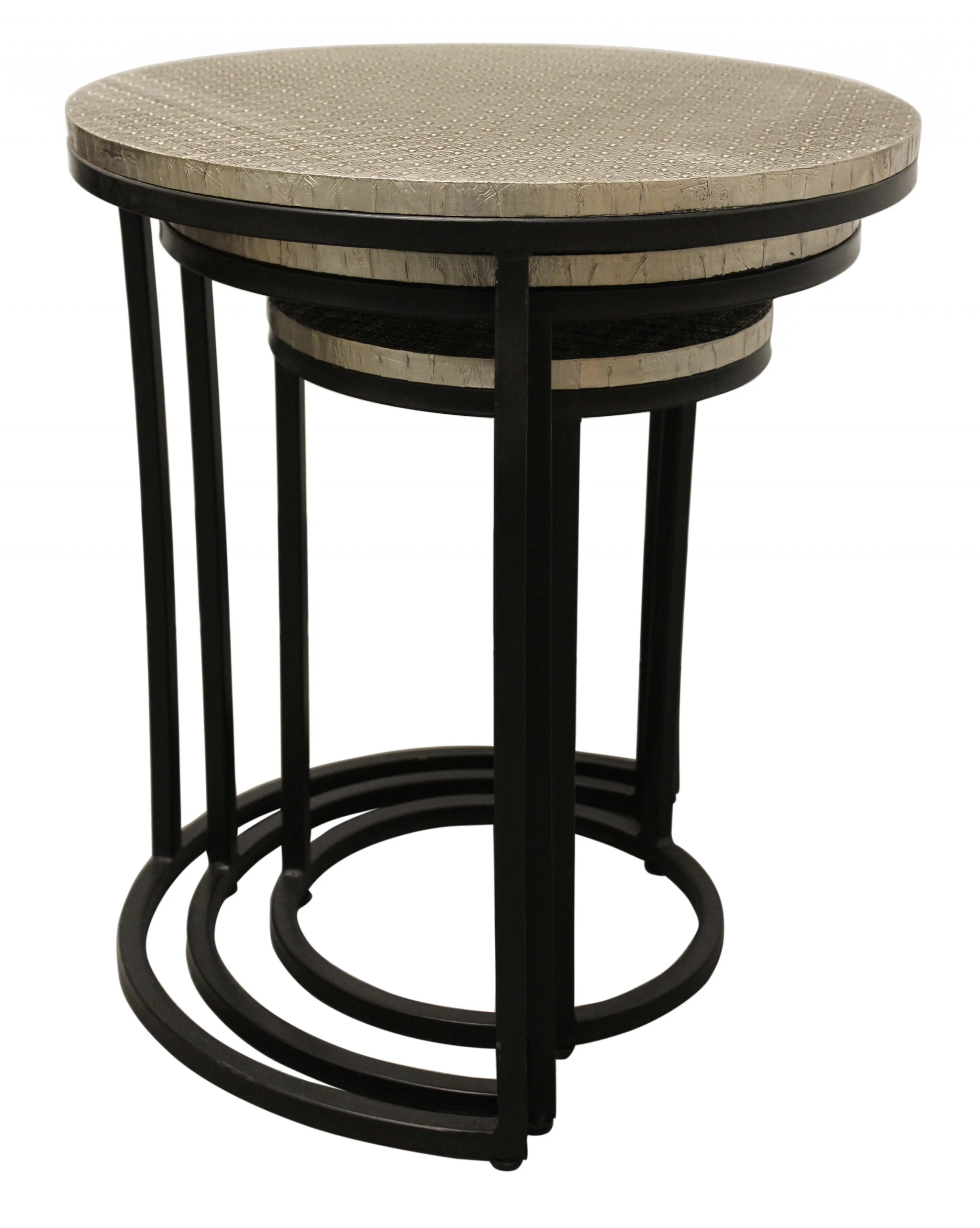 Set Of Three 19" Black And Silver Round Nested Tables By Homeroots - Image 3