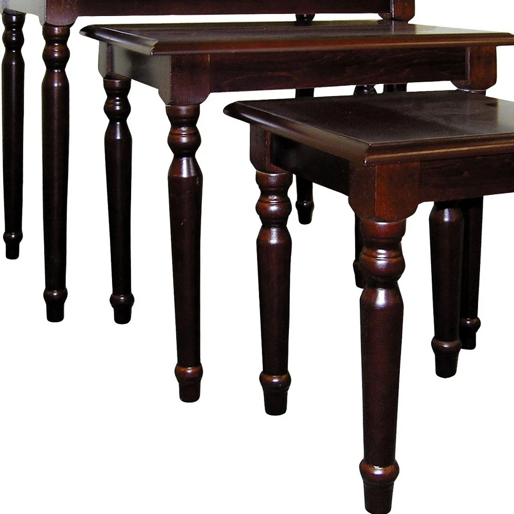 Set Of Three 19" Dark Brown Wood Rectangular Nested Tables By Homeroots - Image 4