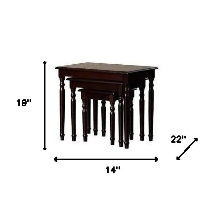 Set Of Three 19" Dark Brown Wood Rectangular Nested Tables By Homeroots - Image 6