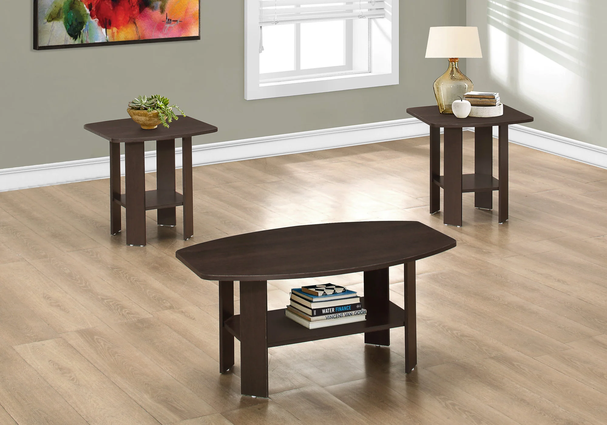 Set Of Three 36" Brown Rectangular Coffee Table With Shelf By Homeroots - Image 3