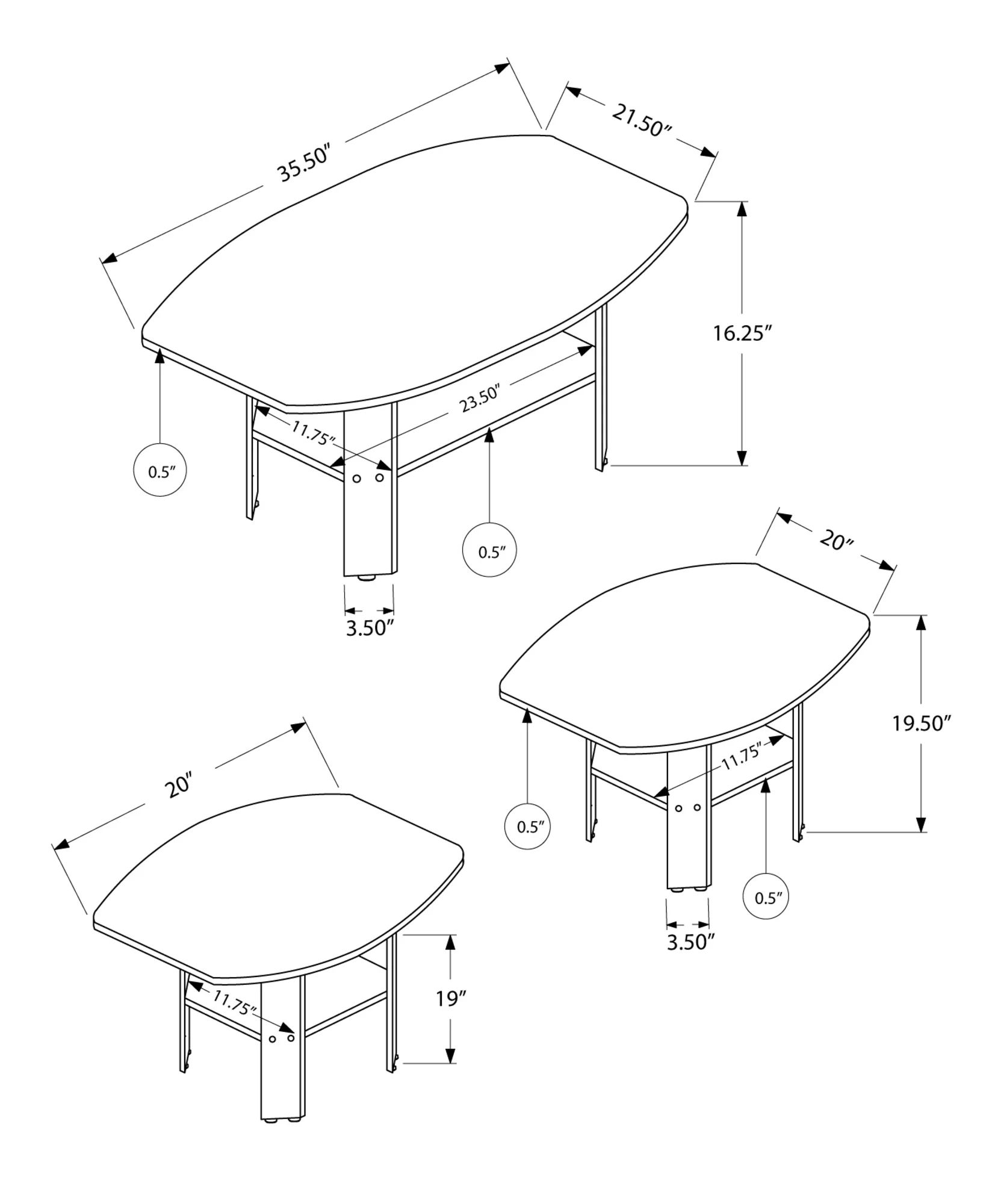 Set Of Three 36" Brown Rectangular Coffee Table With Shelf By Homeroots - Image 5