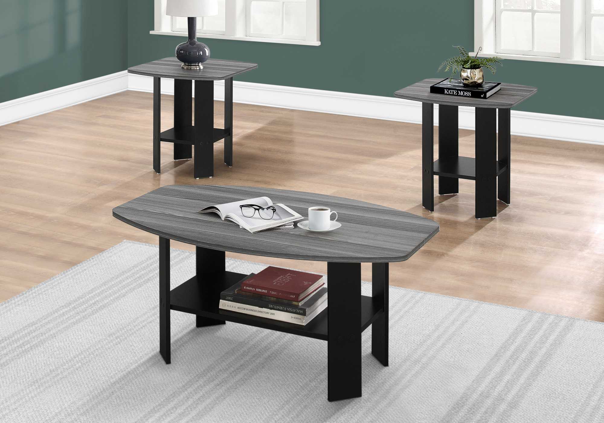 Set Of Three 36" Gray And Black Rectangular Coffee Table With Shelf By Homeroots - Image 3