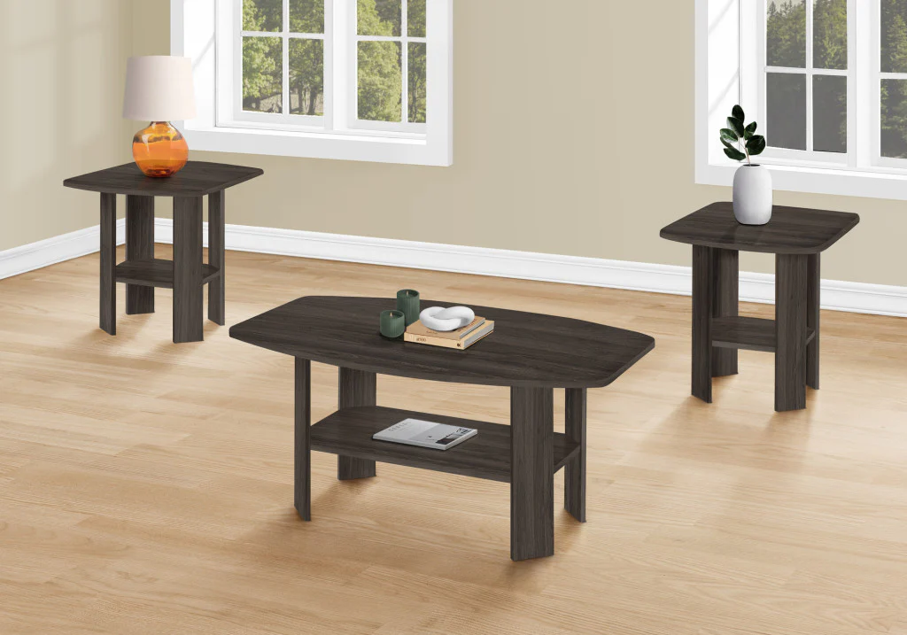 Set Of Three 36" Oak Rectangular Coffee Table With Three Shelves By Homeroots - Image 4