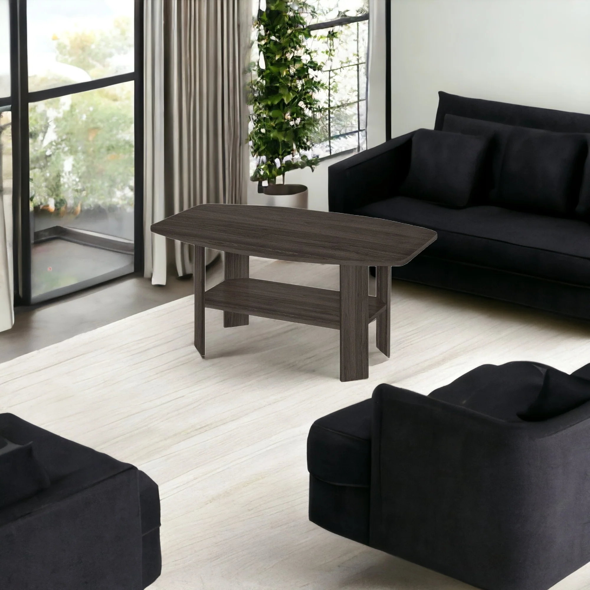 Set Of Three 36" Oak Rectangular Coffee Table With Three Shelves By Homeroots - Image 7