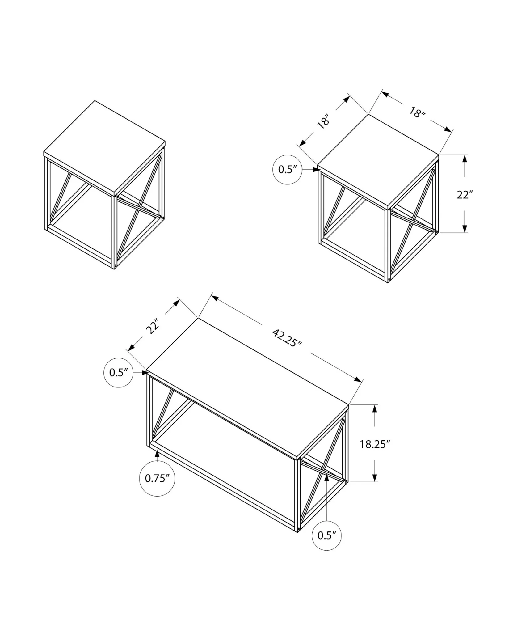 Set Of Three 42" Black Rectangular Coffee Table By Homeroots - Image 5