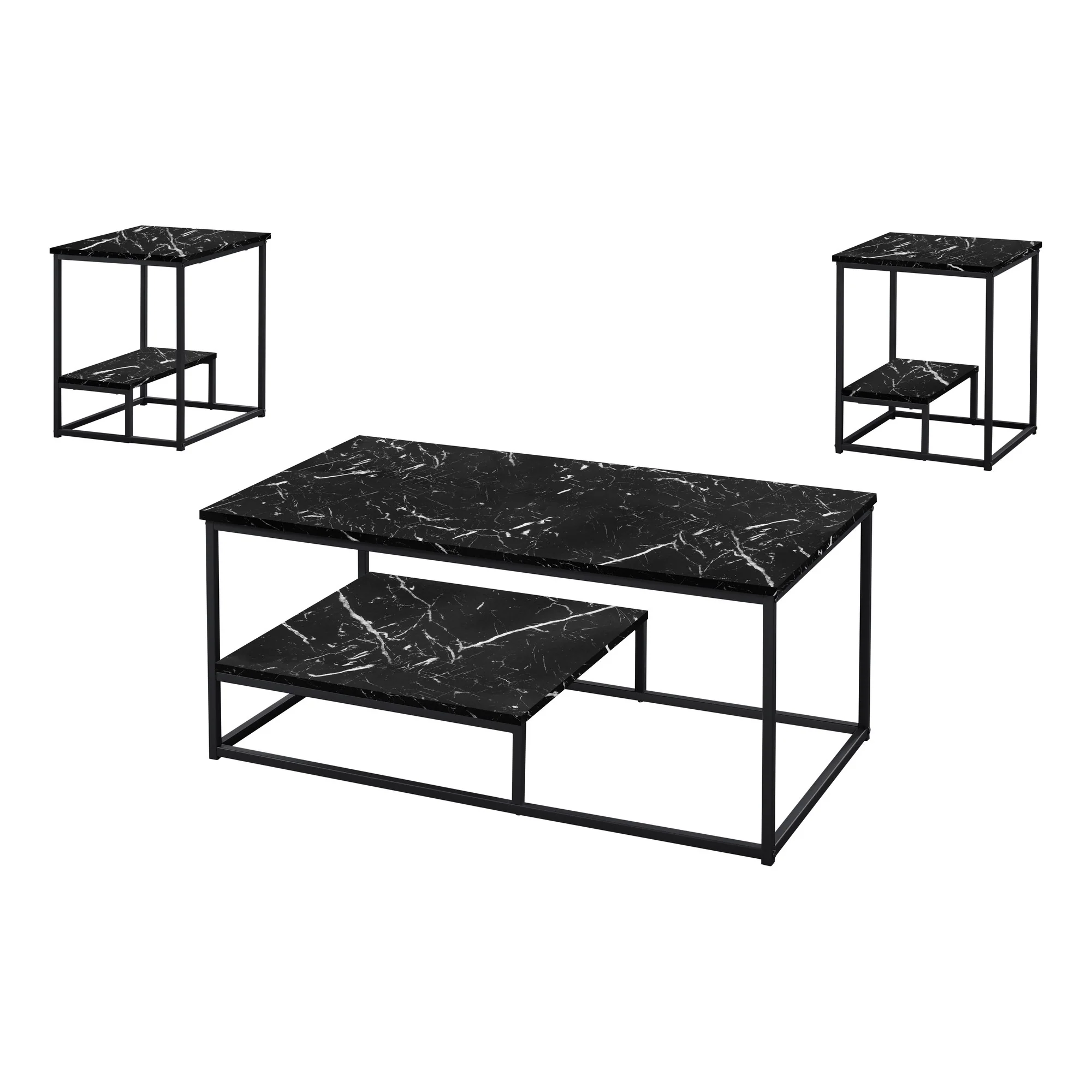 Set Of Three 42" Black Rectangular Coffee Table With Shelf By Homeroots - Image 2