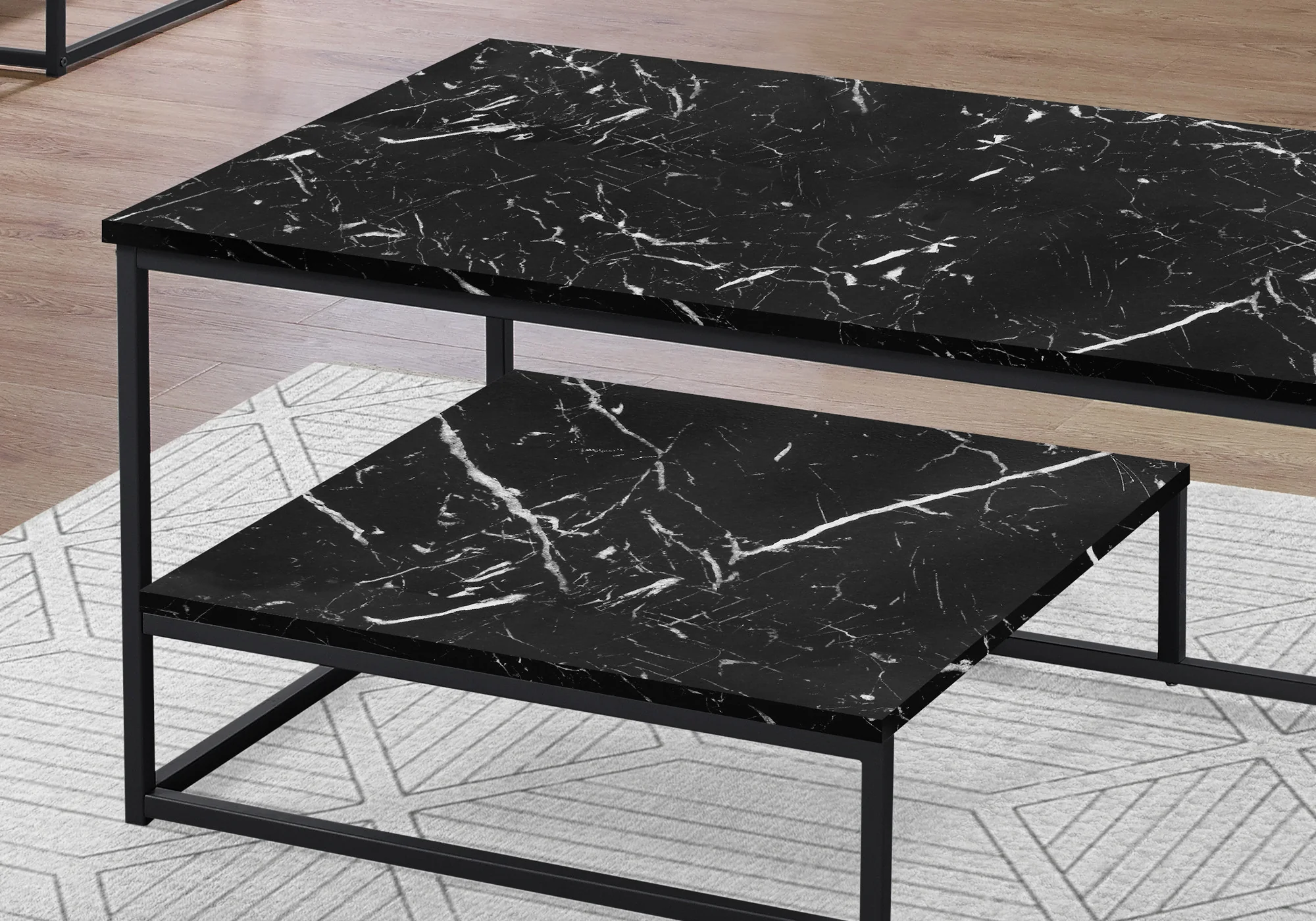 Set Of Three 42" Black Rectangular Coffee Table With Shelf By Homeroots - Image 3