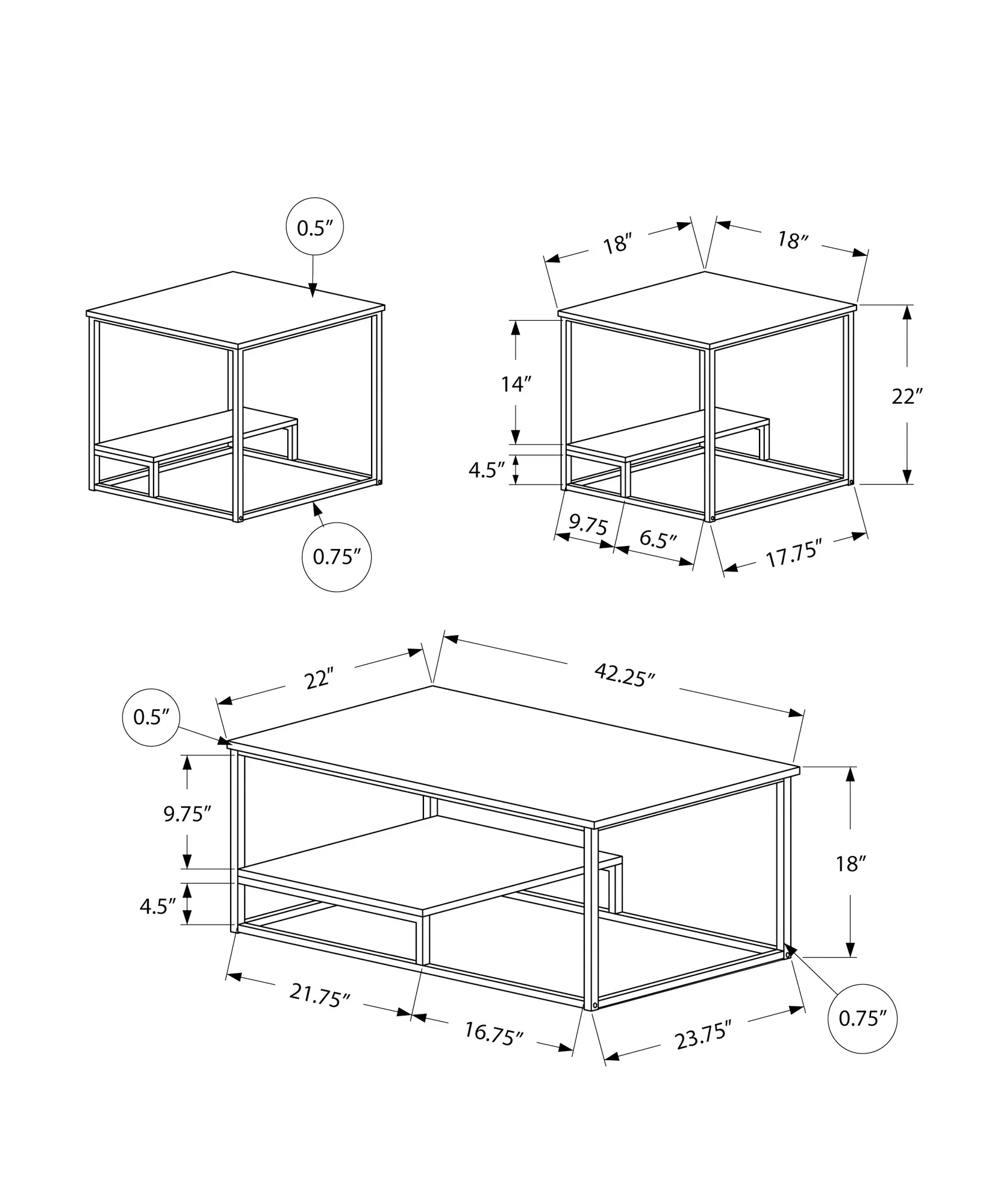 Set Of Three 42" Black Rectangular Coffee Table With Shelf By Homeroots - Image 5