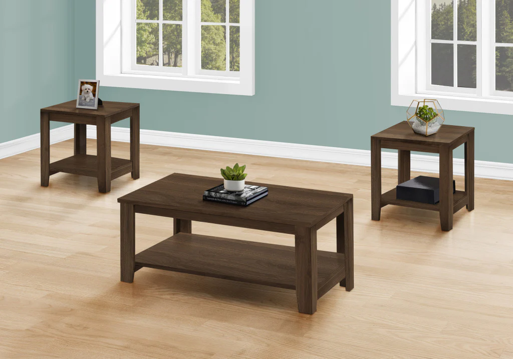 Set Of Three 42" Dark Brown Rectangular Coffee Table With Three Shelves By Homeroots - Image 4
