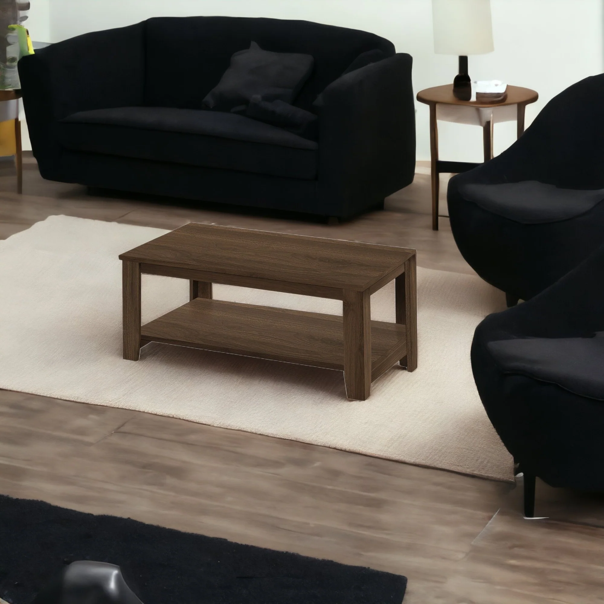 Set Of Three 42" Dark Brown Rectangular Coffee Table With Three Shelves By Homeroots - Image 7