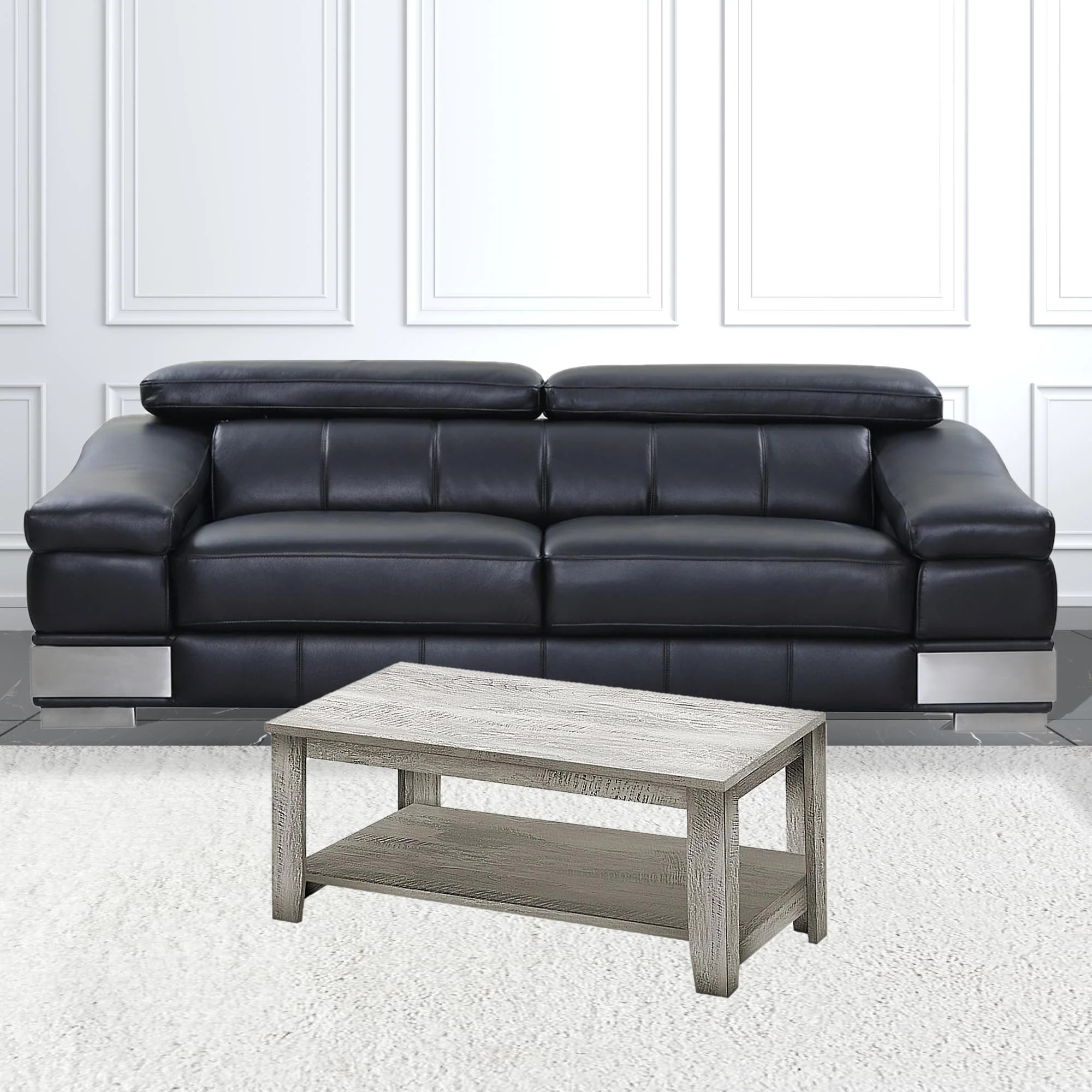 Set Of Three 42" Gray Rectangular Coffee Table With Three Shelves By Homeroots - Image 2