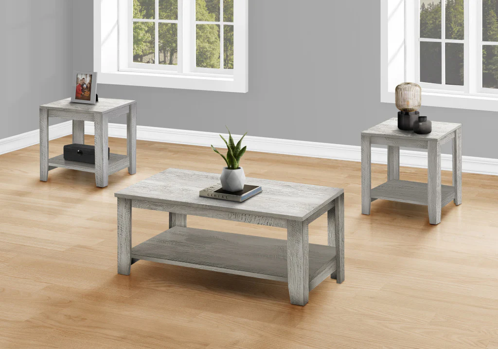 Set Of Three 42" Gray Rectangular Coffee Table With Three Shelves By Homeroots - Image 5