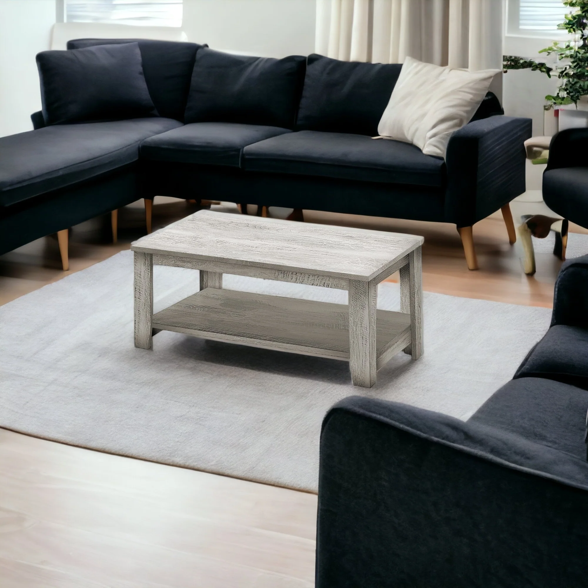 Set Of Three 42" Gray Rectangular Coffee Table With Three Shelves By Homeroots - Image 8