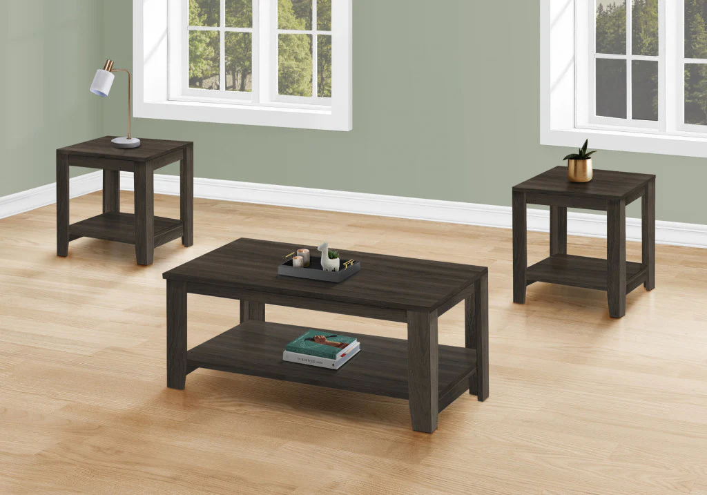 Set Of Three 42" Oak Rectangular Coffee Table With Three Shelves By Homeroots - Image 4