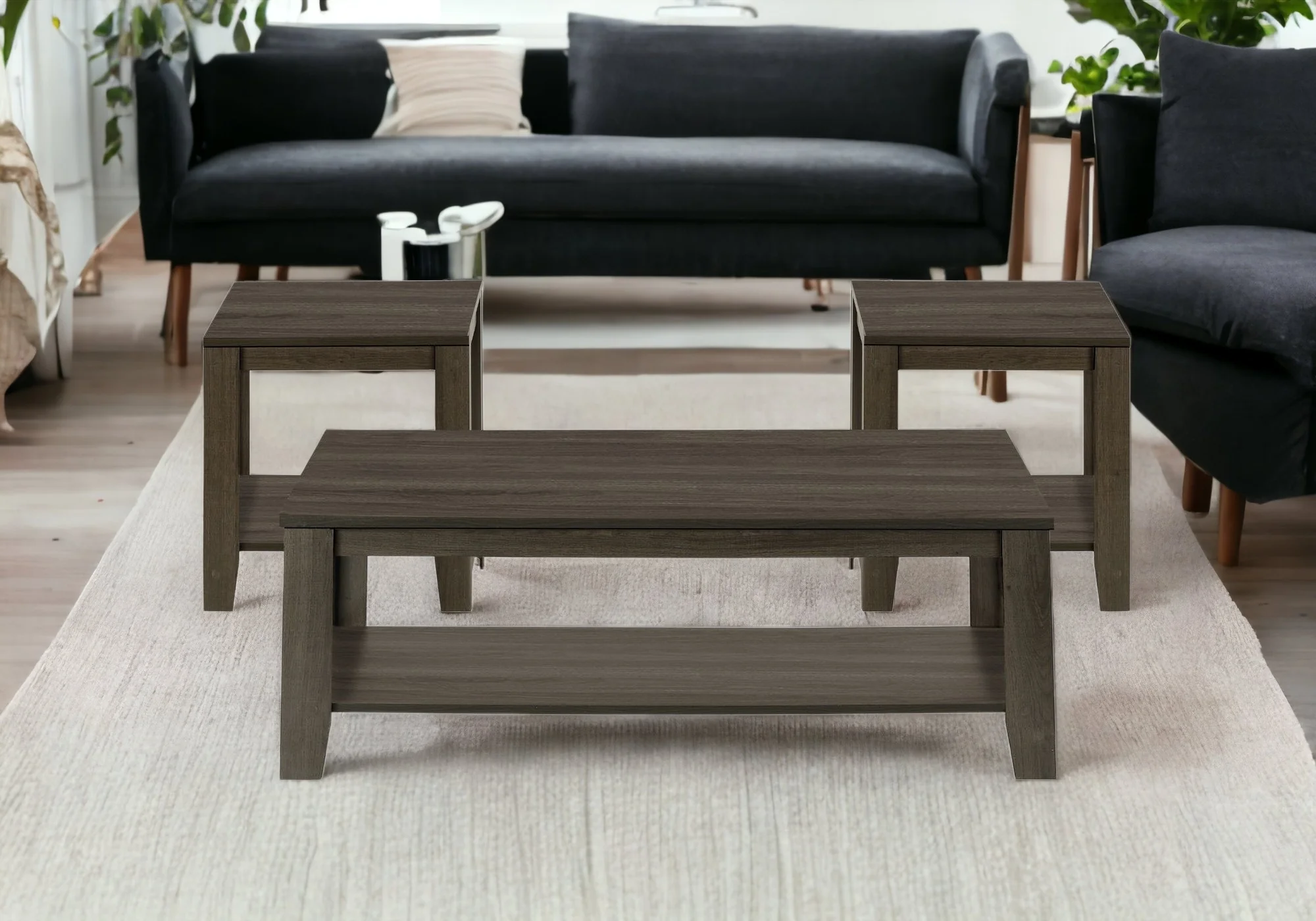 Set Of Three 42" Oak Rectangular Coffee Table With Three Shelves By Homeroots - Image 9