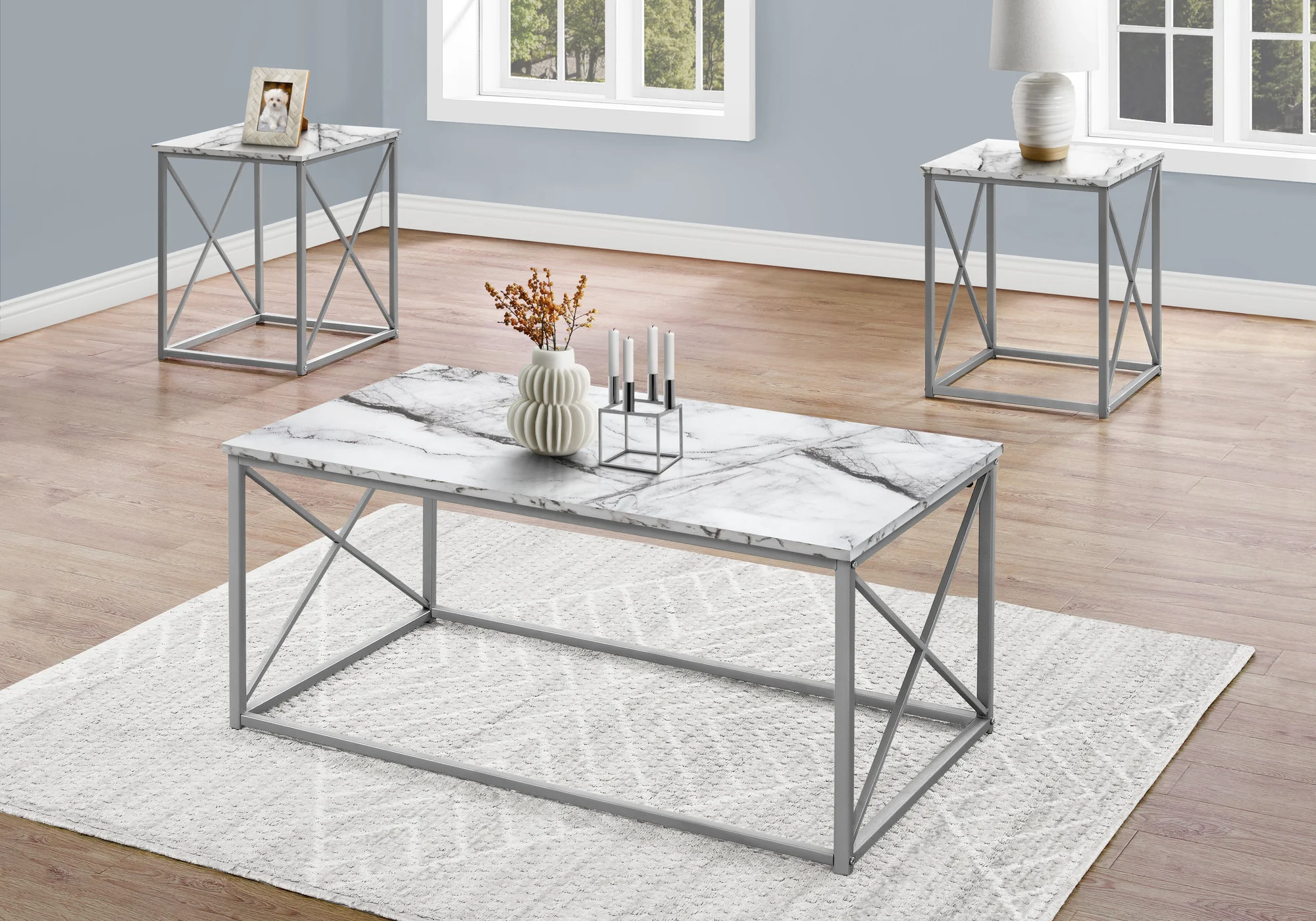 Set Of Three 42" White Rectangular Coffee Table By Homeroots - Image 4